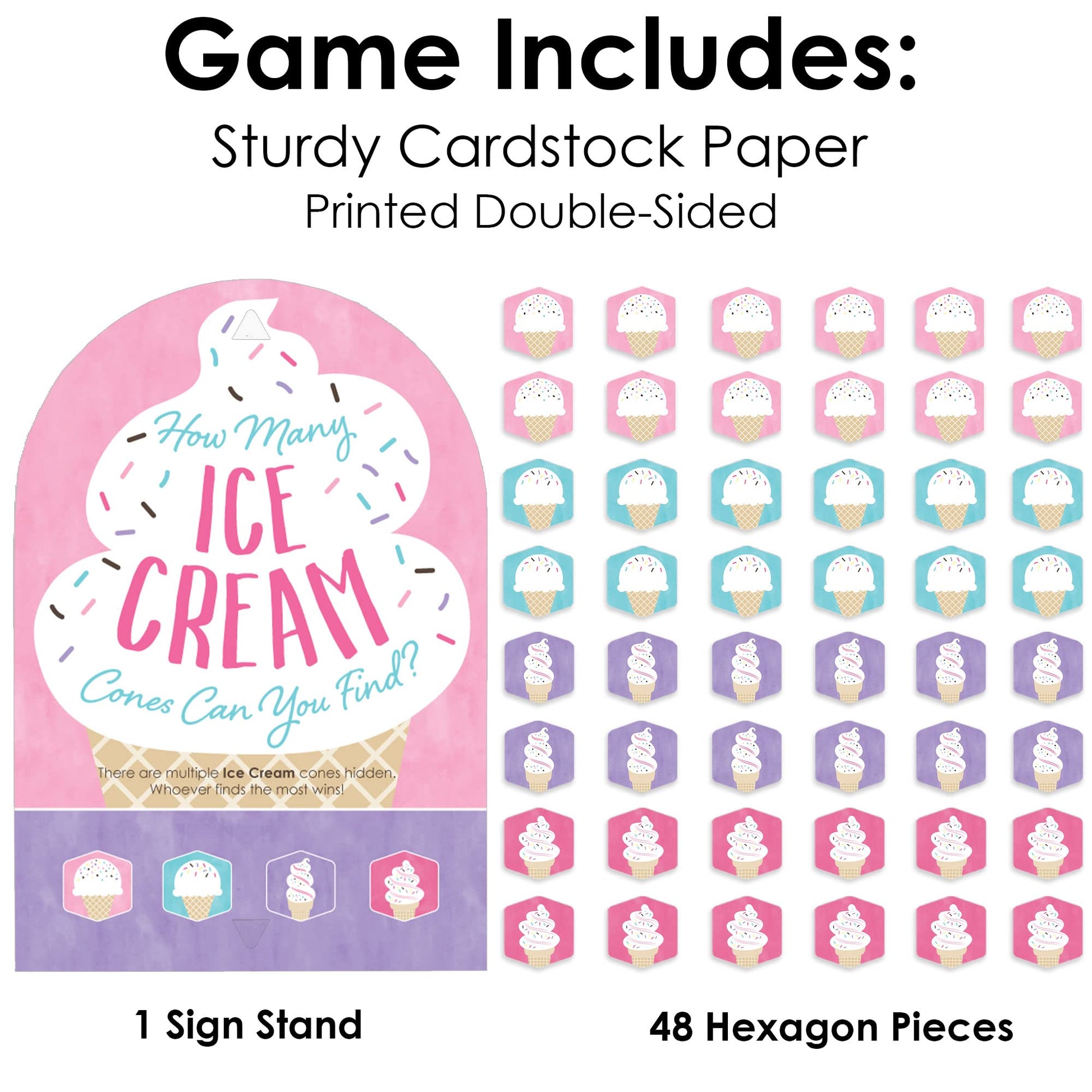 Big Dot of Happiness Scoop Up The Fun - Ice Cream - Sprinkles Party Scavenger Hunt - 1 Stand and 48 Game Pieces - Hide and Find Game