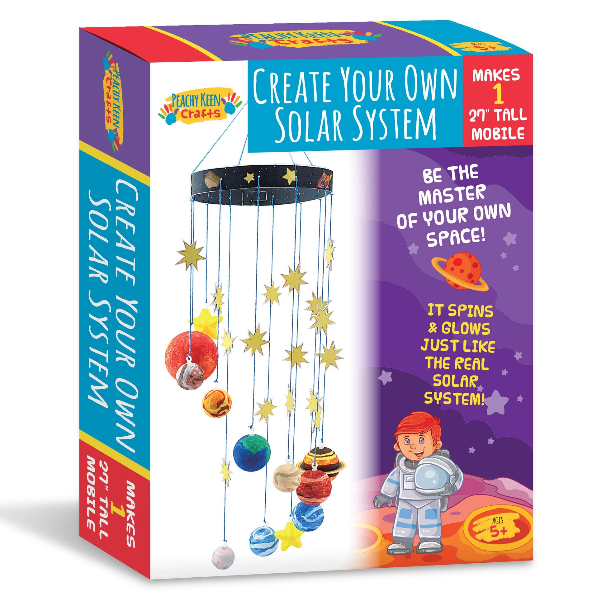 STEM Learning Fun with 3D Solar System Kit: Complete DIY Mobile Hanging Model, 27-Inch Long with 9 Foam Planets & Sun, 3D Solar System with Paintable