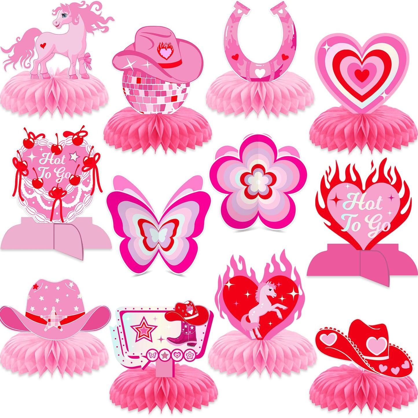 Pink Pony Club Decorations: 12pcs Pink Pony Honeycomb Centerpieces Pony Table Decorations Pony Club Birthday Decorations for Girls Kids Birthday