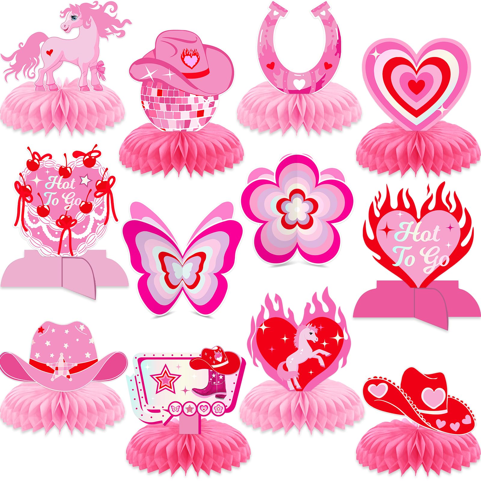Pink Pony Club Decorations: 12pcs Pink Pony Honeycomb Centerpieces Pony Table Decorations Pony Club Birthday Decorations for Girls Kids Birthday