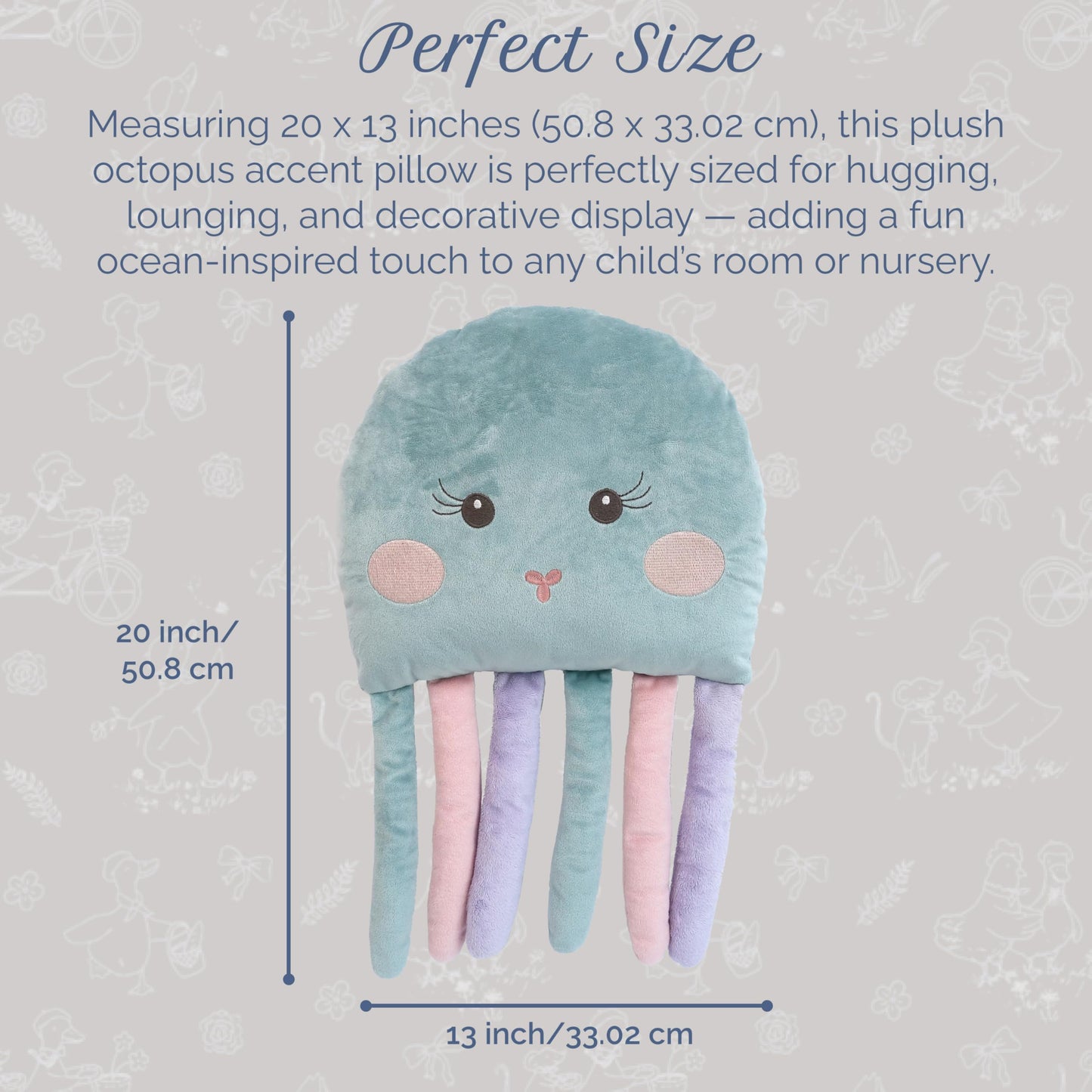 MON AMI Bubbles Octopus Accent Décor Pillow - 20x13”, Plush Stuffed Animal Hugging Pillow, Use as Toy or Room Decor, Great Gift for Kids of All Ages
