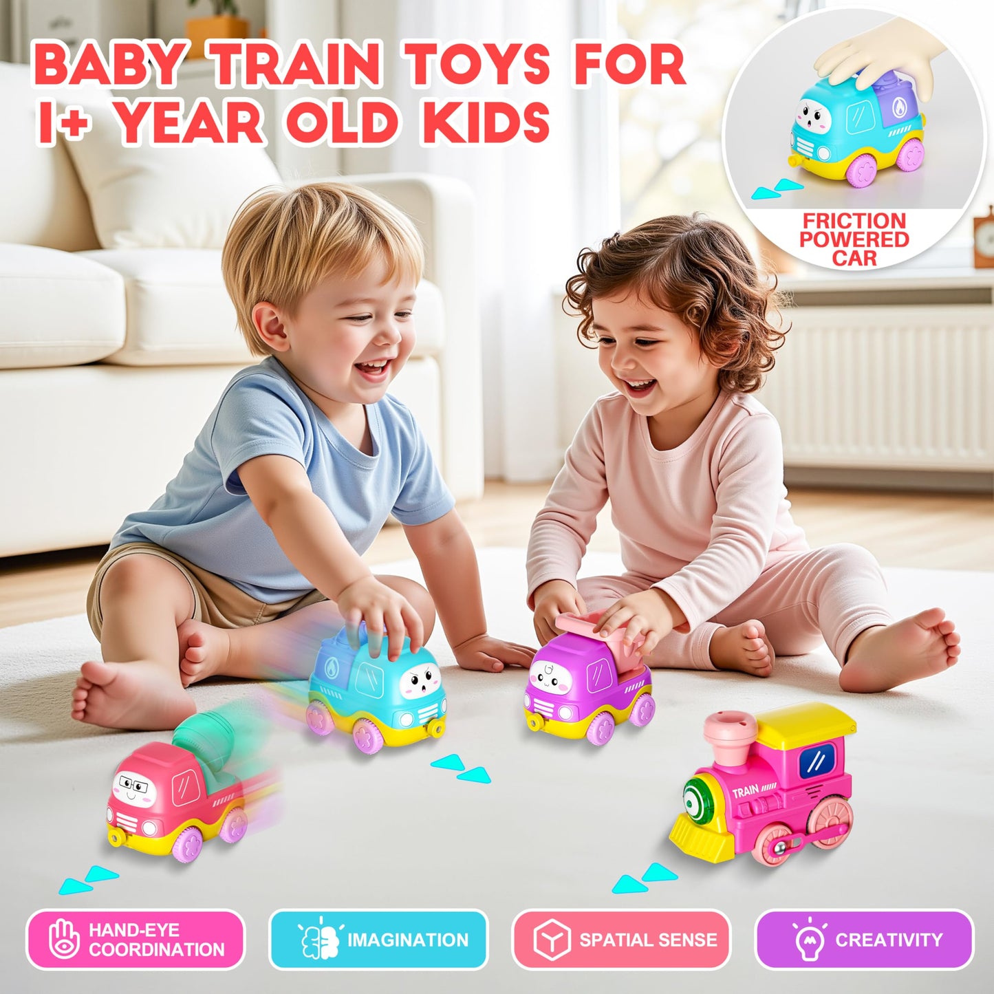 Funwee Steam Track Train Set for Toddlers, Magnetic Connection Train Toys w/Lights & Sounds, Electric Cartoon Choo Choo Train, Toy Train Christmas