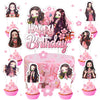 25pcs Nezuko Cake Decorations with 1pcs Cake Topper, 24pcs Cupcake Toppers for Demon Birthday Party Supplies