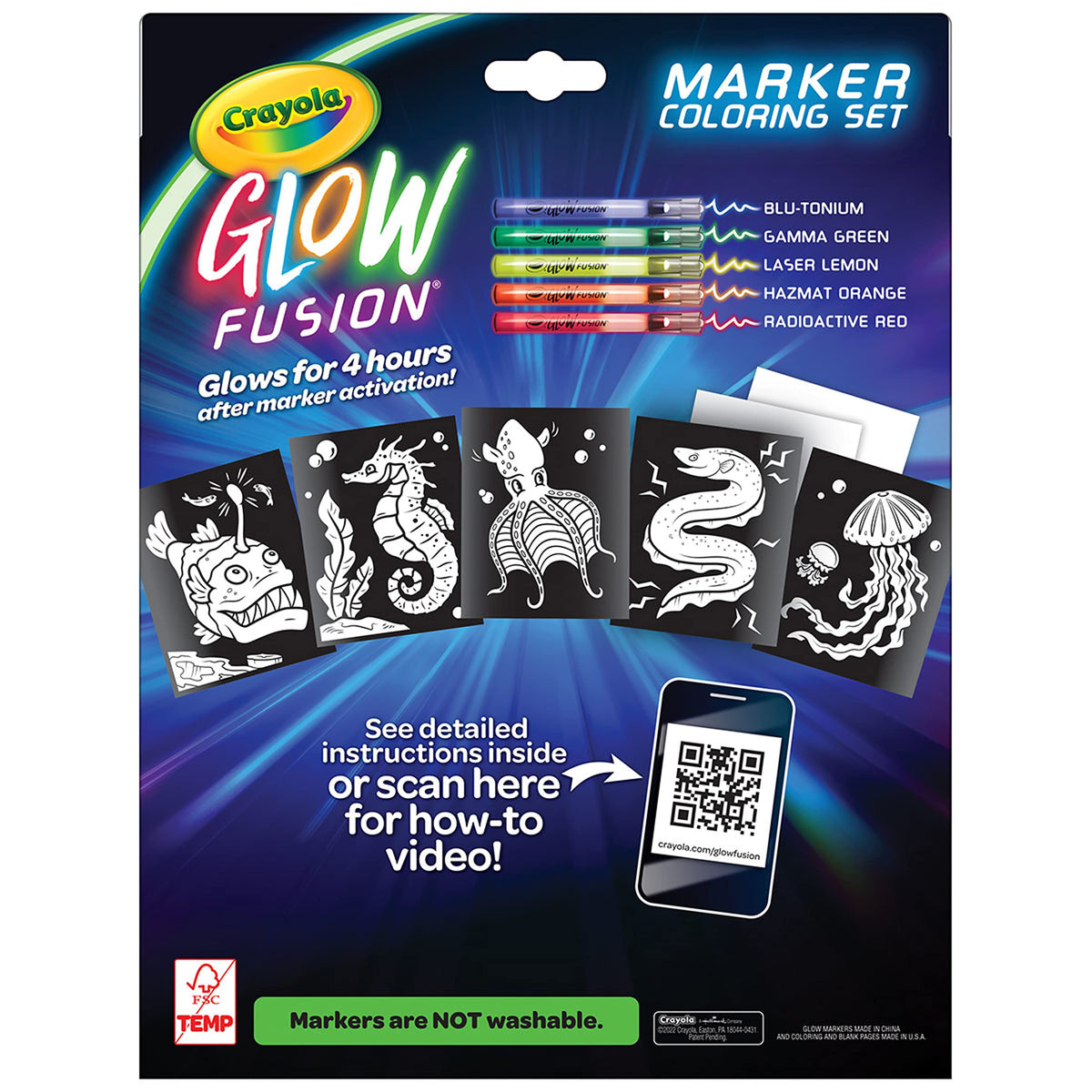 Crayola Glow Fusion - Deep Sea Critters (12pcs), Glow in the Dark Markers, Sea Creature Coloring Pages, Gift for Boys & Girls, Ages 8+