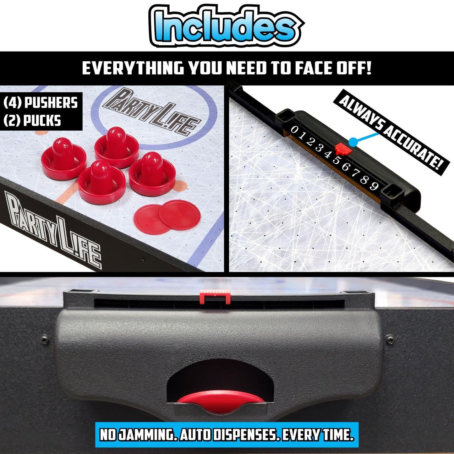 PartyLife 54" Portable Air Hockey Table w/Folding Steel Legs - NEW & Improved - Powerful Motor, Smooth Surface, Very Sturdy - PartyL!fe
