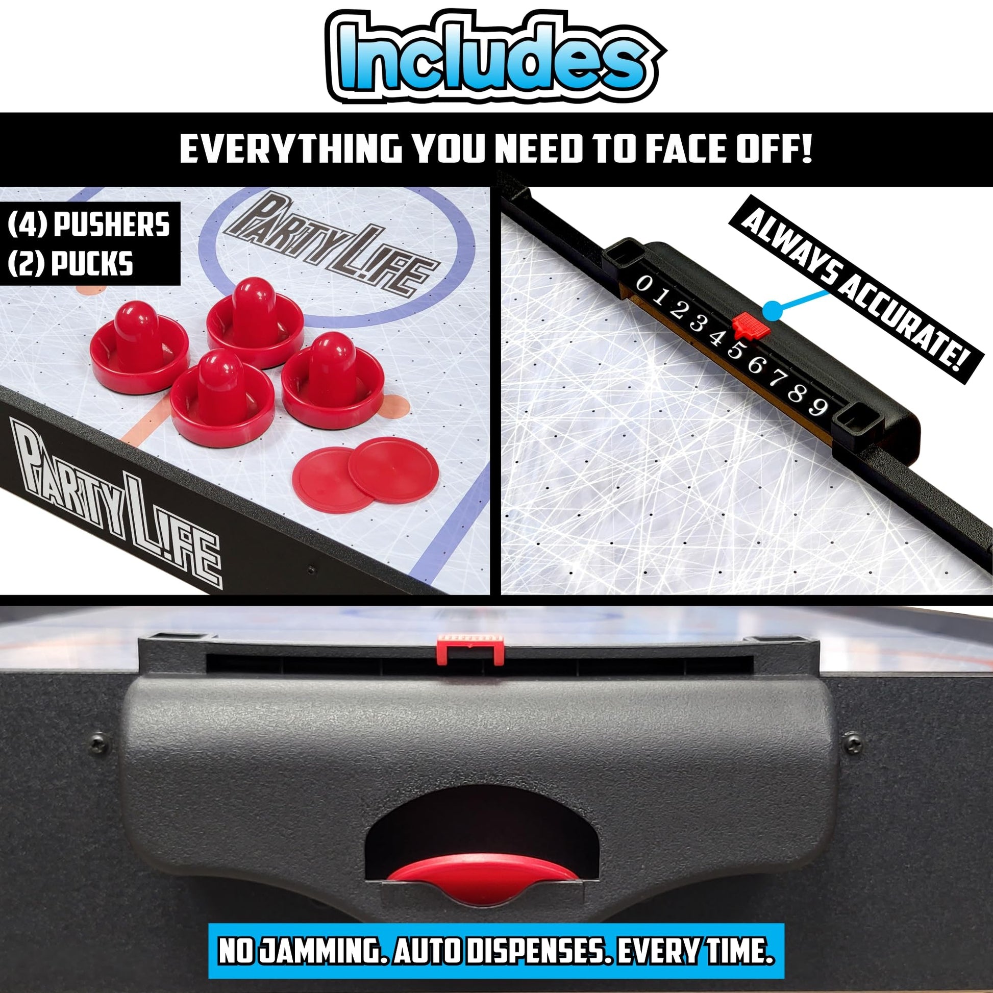 PartyLife 54" Portable Air Hockey Table w/Folding Steel Legs - NEW & Improved - Powerful Motor, Smooth Surface, Very Sturdy - PartyL!fe