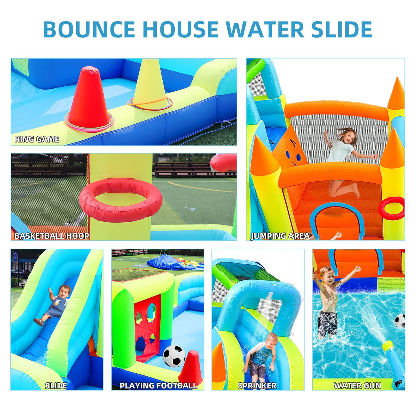 WelandFun Inflatable Water Slide Park for Kids Backyard, Inflatable Bounce House with Air Blower - Bouncy Castle with Climbing Wall, Jumping, Water