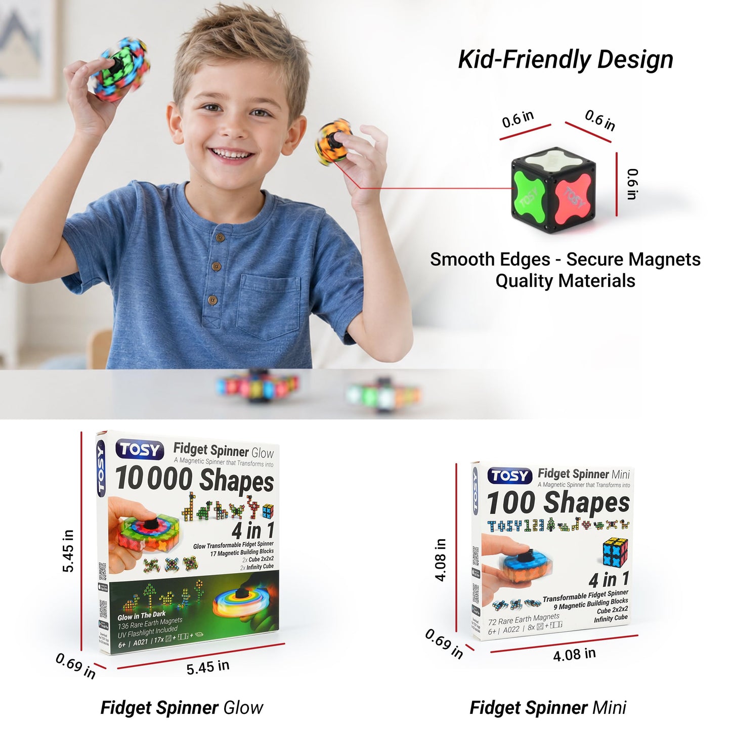 TOSY Magnet Fidget Spinner Mini - 8 Blocks, 3 in 1 Toy: Transformable Fidget Spinner, Infinity Cube, 2x2 Puzzle Cube, Easter Basket Stuffers