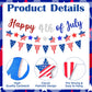 Happy 4th of July Patriotic Banner Garland, Pre-Strung Cardboard Stars and Pennants, Red White Blue USA Flag Stars and Stripes for Independence Day