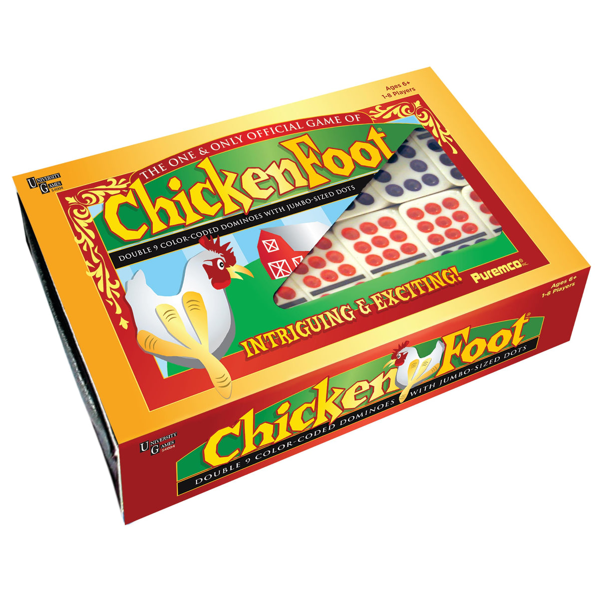 ChickenFoot Double 9 Color Dot Dominoes Travel Tin Set, Ages 6+
