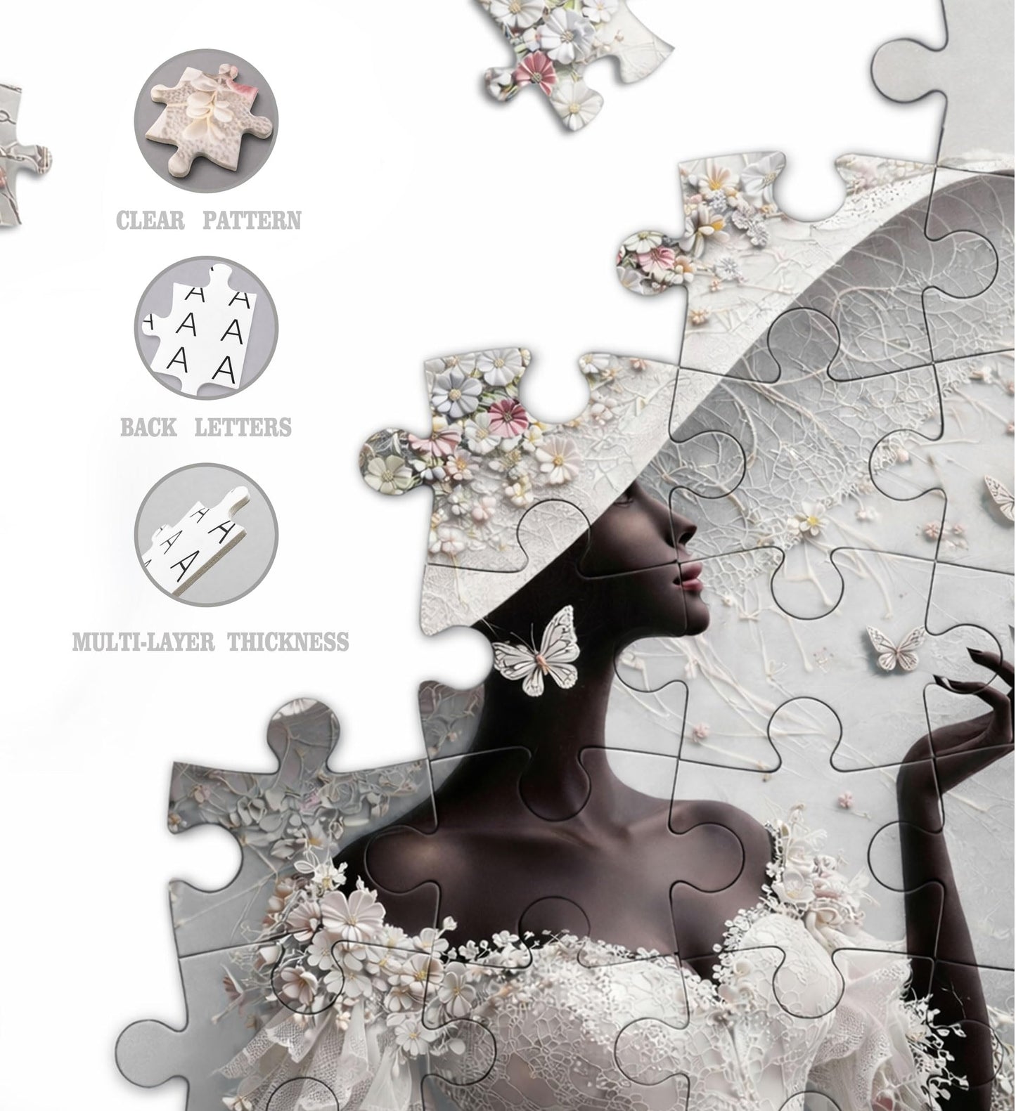 LOTAKDOS Puzzles for Adults 1000 Pieces - Elegant Flower Lady 1000 Jigsaw Puzzle, Beautiful Black and White Beauty Woman?Patchwork Art Challenge