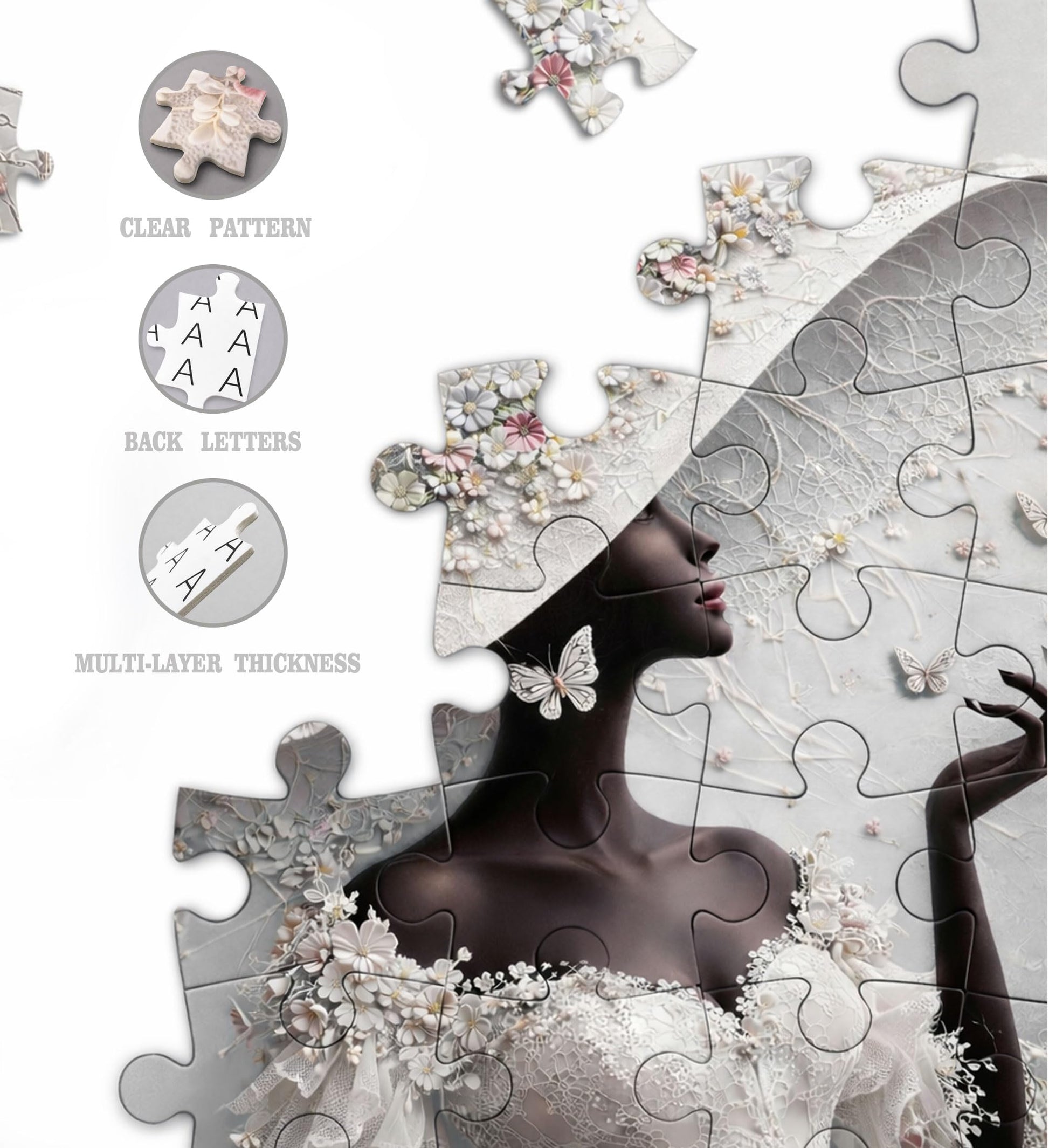 LOTAKDOS Puzzles for Adults 1000 Pieces - Elegant Flower Lady 1000 Jigsaw Puzzle, Beautiful Black and White Beauty Woman?Patchwork Art Challenge