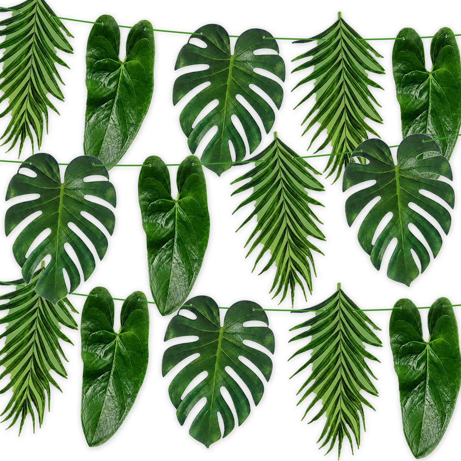 Tropical Leaf Garland Banner Decorations, Pre-Strung Cardboard Monstera Palm Leaves Hanging Garland, Hawaiian Luau Jungle Safari Party Decor