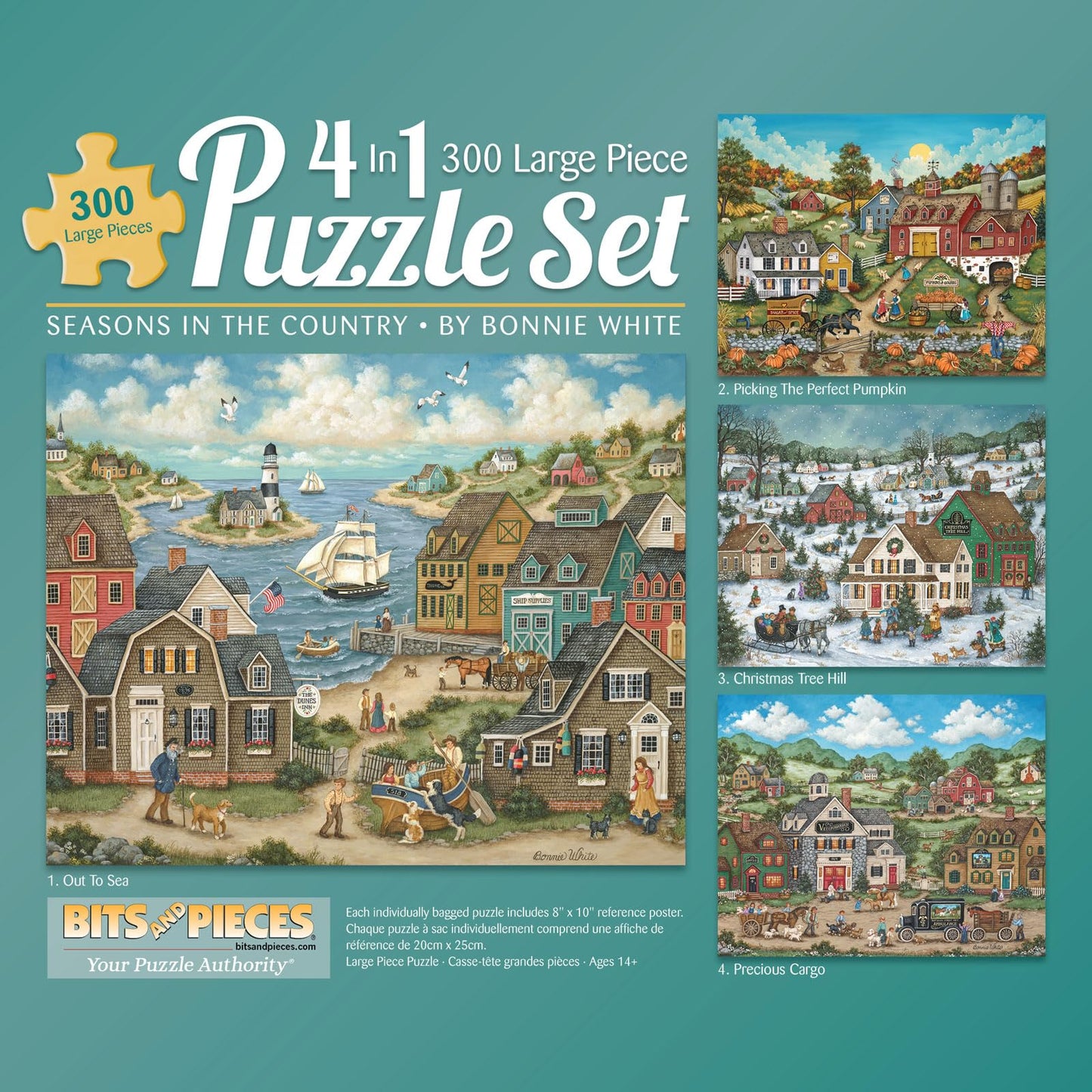 Bits and Pieces - Multipack of Four (4) 300 Piece Jigsaw Puzzles for Adults - Each Puzzle Measures 40.6 cm x 50.8 cm - 300 pc Seasons in The Country