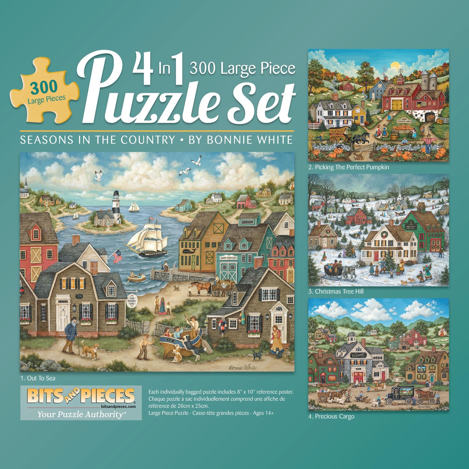 Bits and Pieces - Multipack of Four (4) 300 Piece Jigsaw Puzzles for Adults - Each Puzzle Measures 40.6 cm x 50.8 cm - 300 pc Seasons in The Country