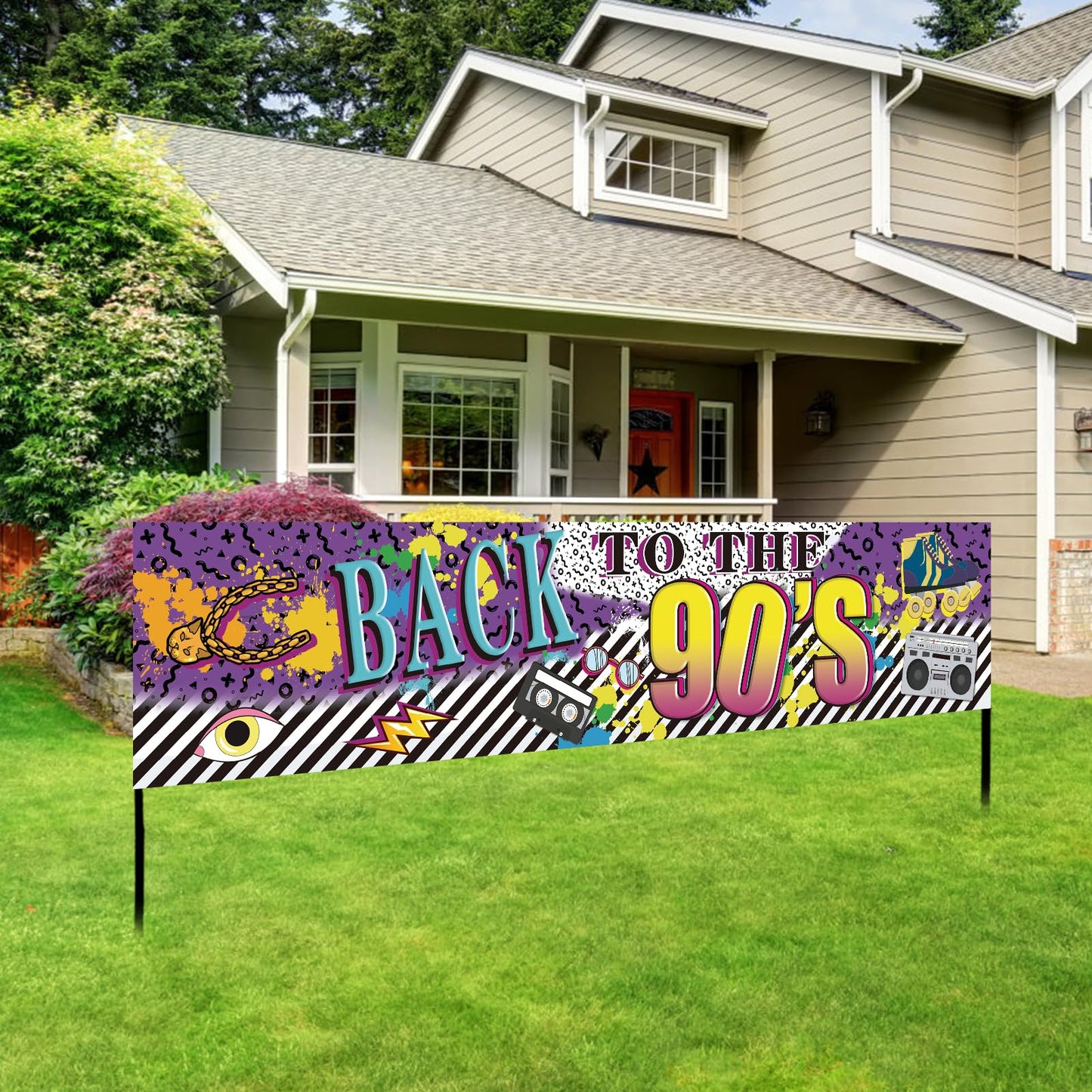 Back to 90s Theme Party Banner Sign Decorations