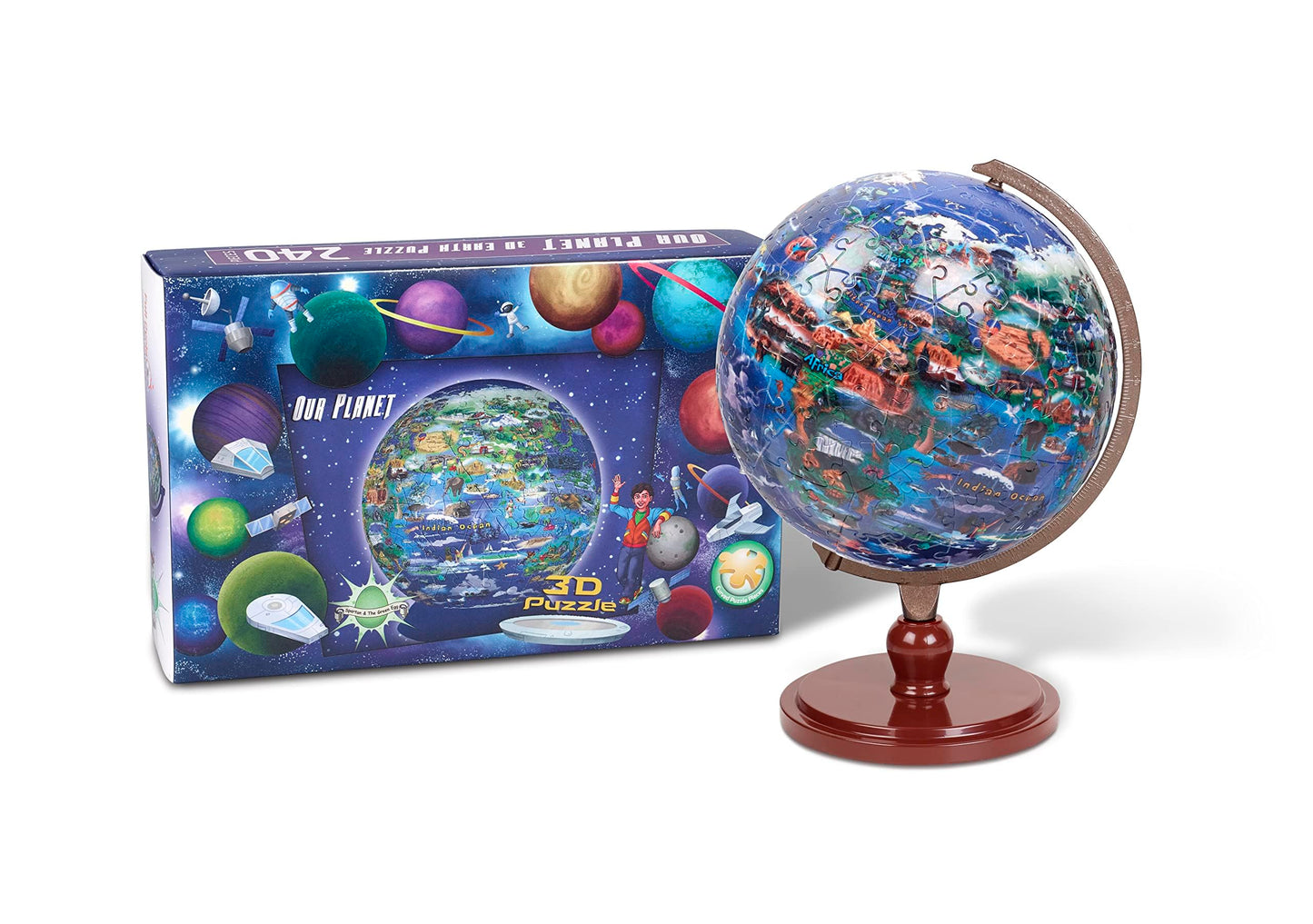 Spartan & the Green Egg Our Planet 3D Puzzle for Kids - 240 Piece World Map Globe - Educational Geography Toy - Includes Display Stand - Ages 6+