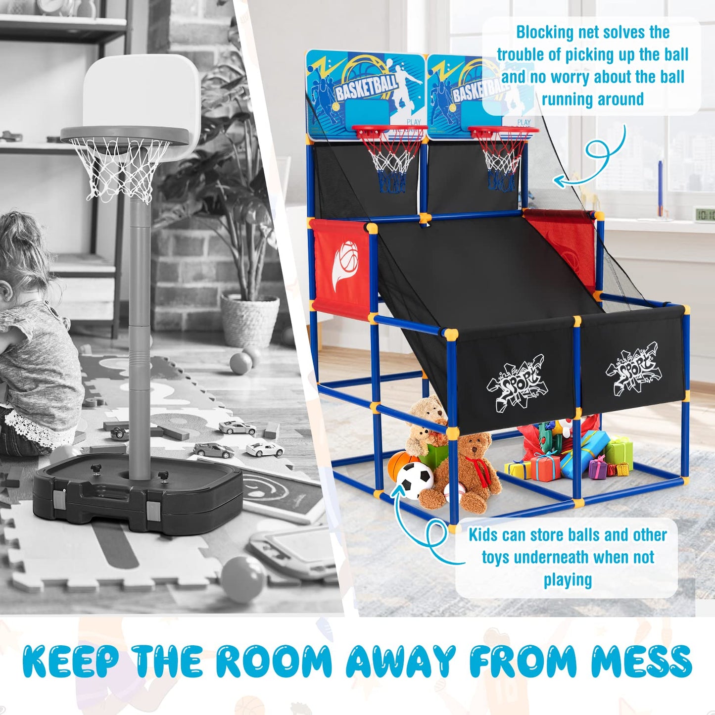 Goplus Kids Basketball Arcade Game, Dual Shot Basketball Game for 2 Players with 4 Balls & Inflation Pump, Indoor Outdoor Sport Play Birthday Gift