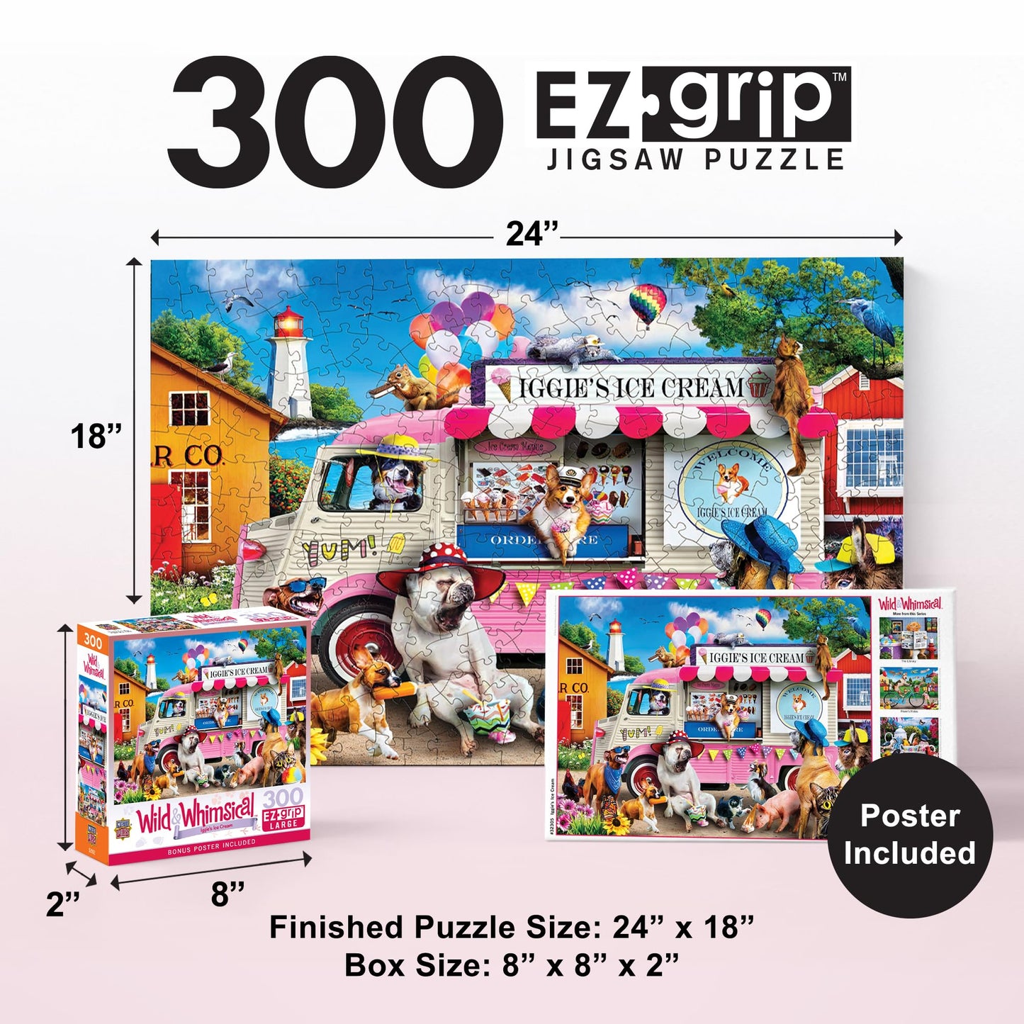 MasterPieces 300 Piece EZ Grip Jigsaw Puzzle for Adults, Family, Or Youth - Iggy's Ice Cream - 18" x 24"
