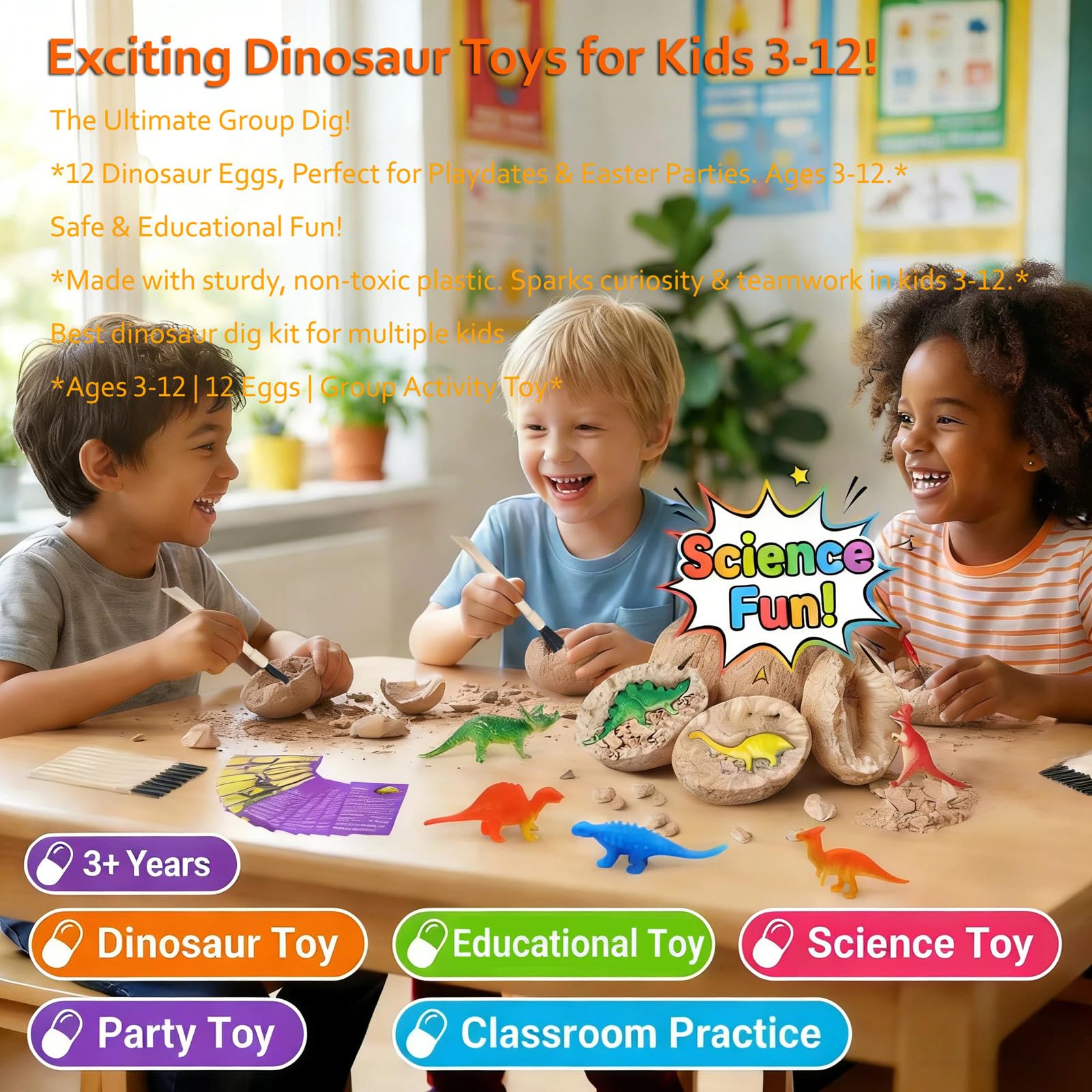 Dino Eggs Dig Kit, 12 Pack Dinosaur Eggs Excavation Science Experiments Kits for Kids 4-12, Dinosaur Toys for 3 4 5 6 7 8 9 10 Year Old Boys Girls