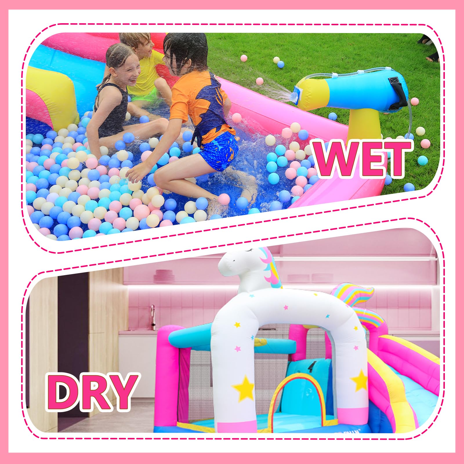 Doctor Dolphin Inflatable Bounce House Water Slides for Kids Backyard, Water Bounce House with Waterslide, Blow Up Kids Bouncy House for Wet