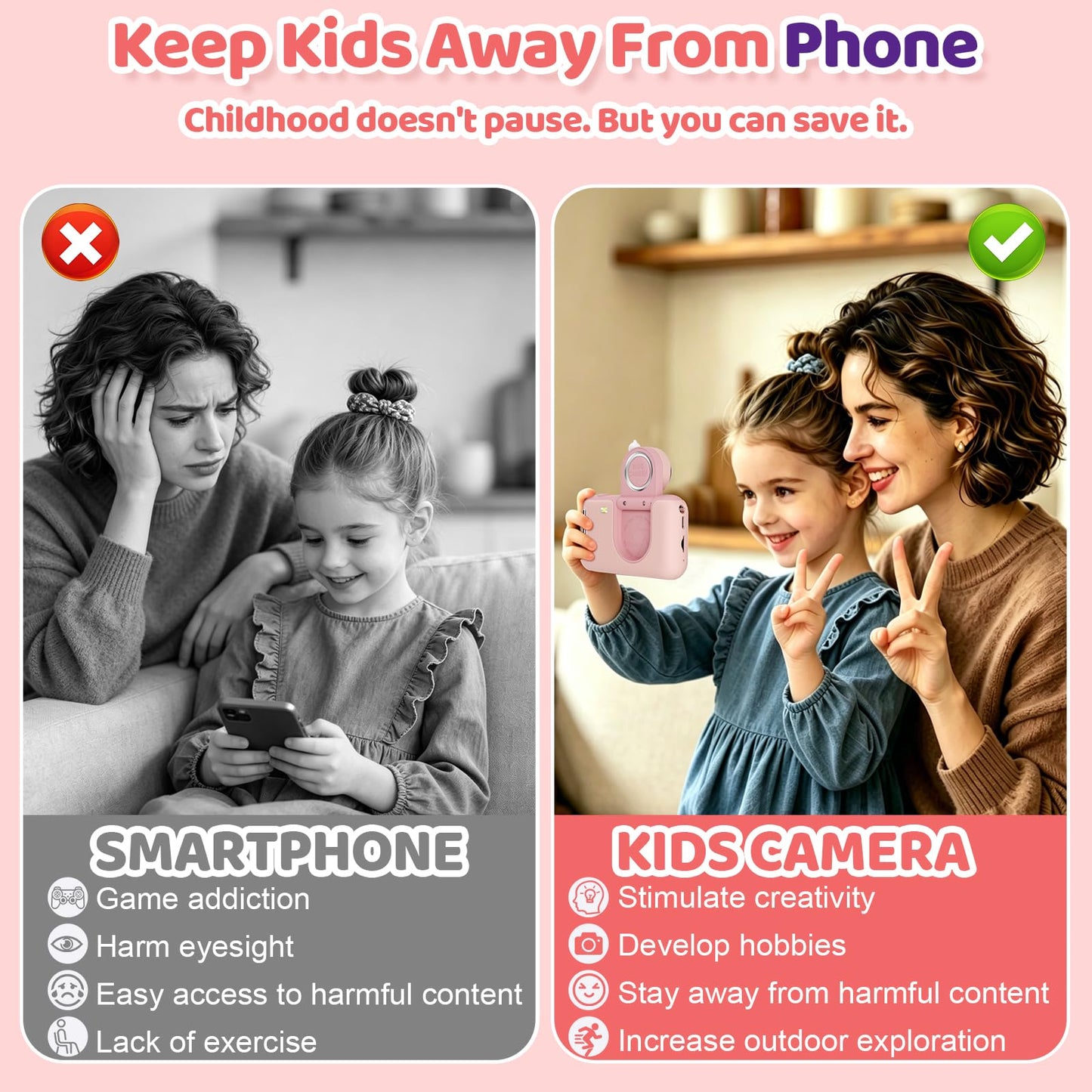 Makolle Kids Camera Toys for Girls 3-12 Year Old, Pink