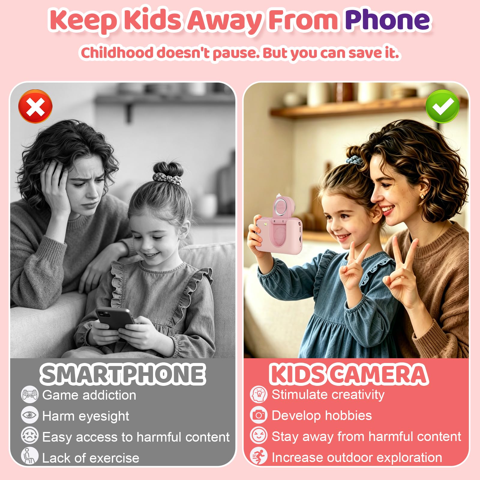 Makolle Kids Camera Toys for Girls 3-12 Year Old, Pink