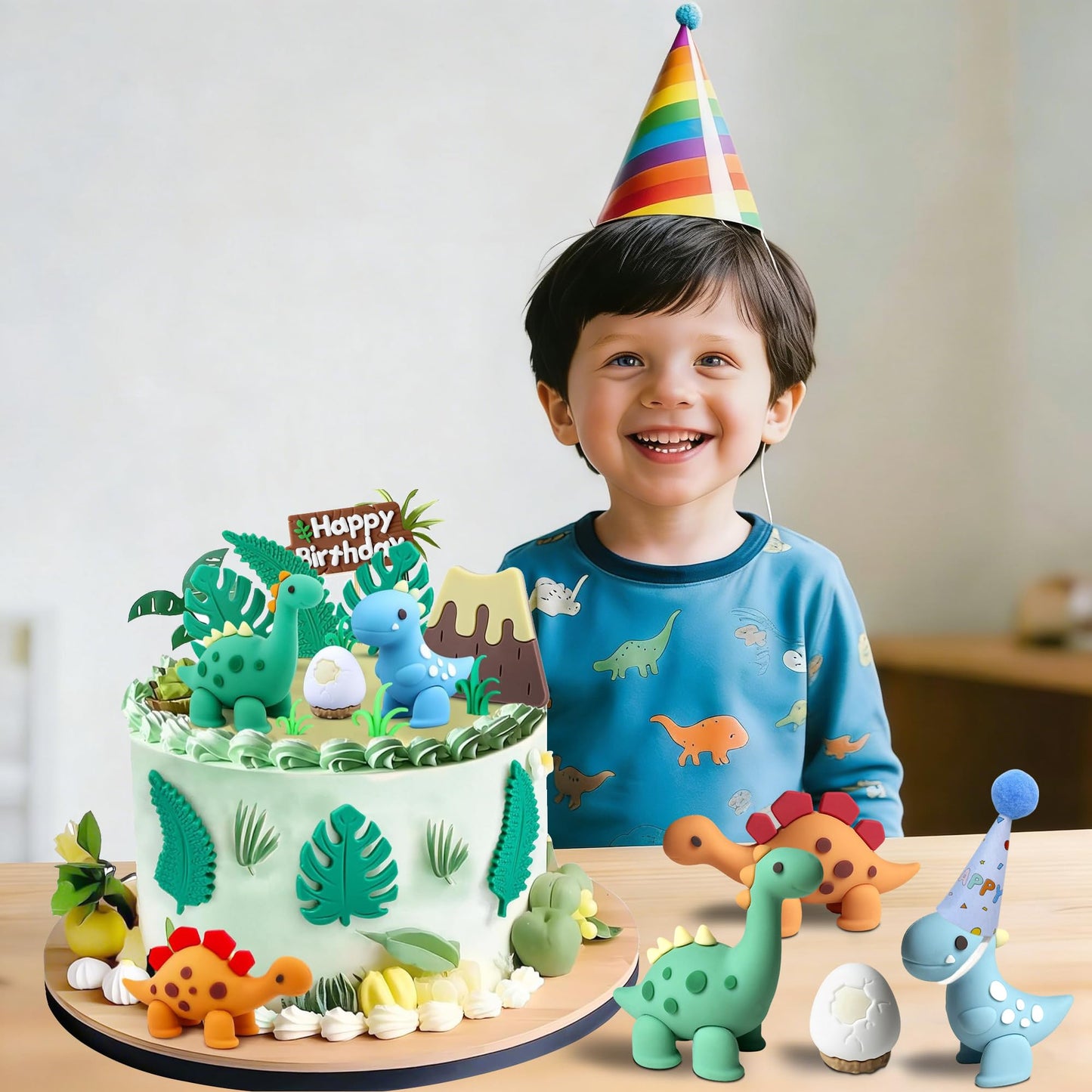 Simpfo 27 PCS Dinosaur Cake Topper Set with Dinosaur Figurines, Eggs, Jungle Leaves - Reusable Cupcake Decorations for Kids Birthday Party, Dino