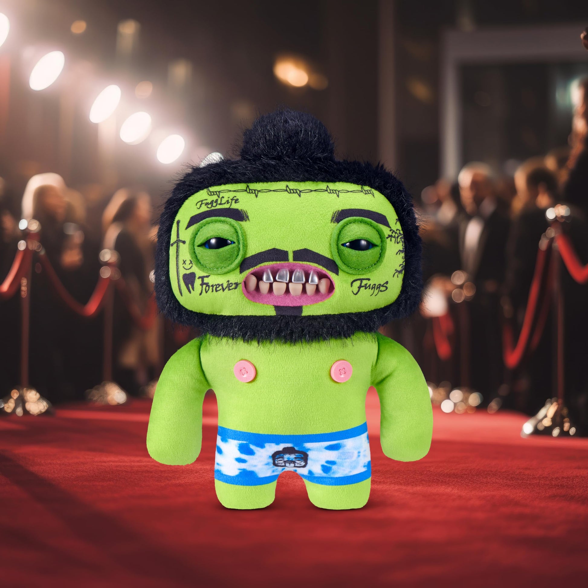 Fuggler Fugg Stars 9-Inch Plush Toy (Rhymer Mcslimer) by ZURU - Funny Ugly Monster Stuffed Animal with Human-Like Teeth, Collectible Plush for Kids