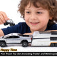 RCOOS Toy Car Alloy Truck Set with Trailer and Motorcycle Cyberpickup Toy with Sound and Light Effect Pull Back Vehicle RV Toy EV Model Ideal Gift
