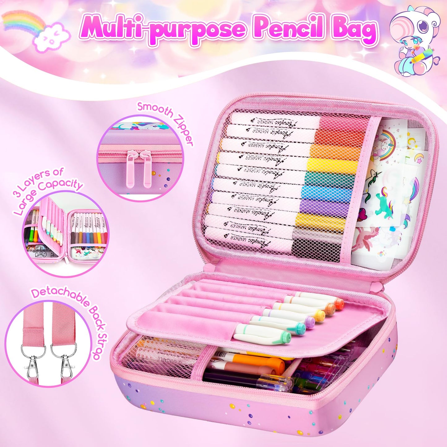 CGBOOM Scented Markers Set with Cute Pencil Case for Kids, 40 Counts Paint Markers as Art Supplies and Creativity Present to Girls, Birthday Gifts