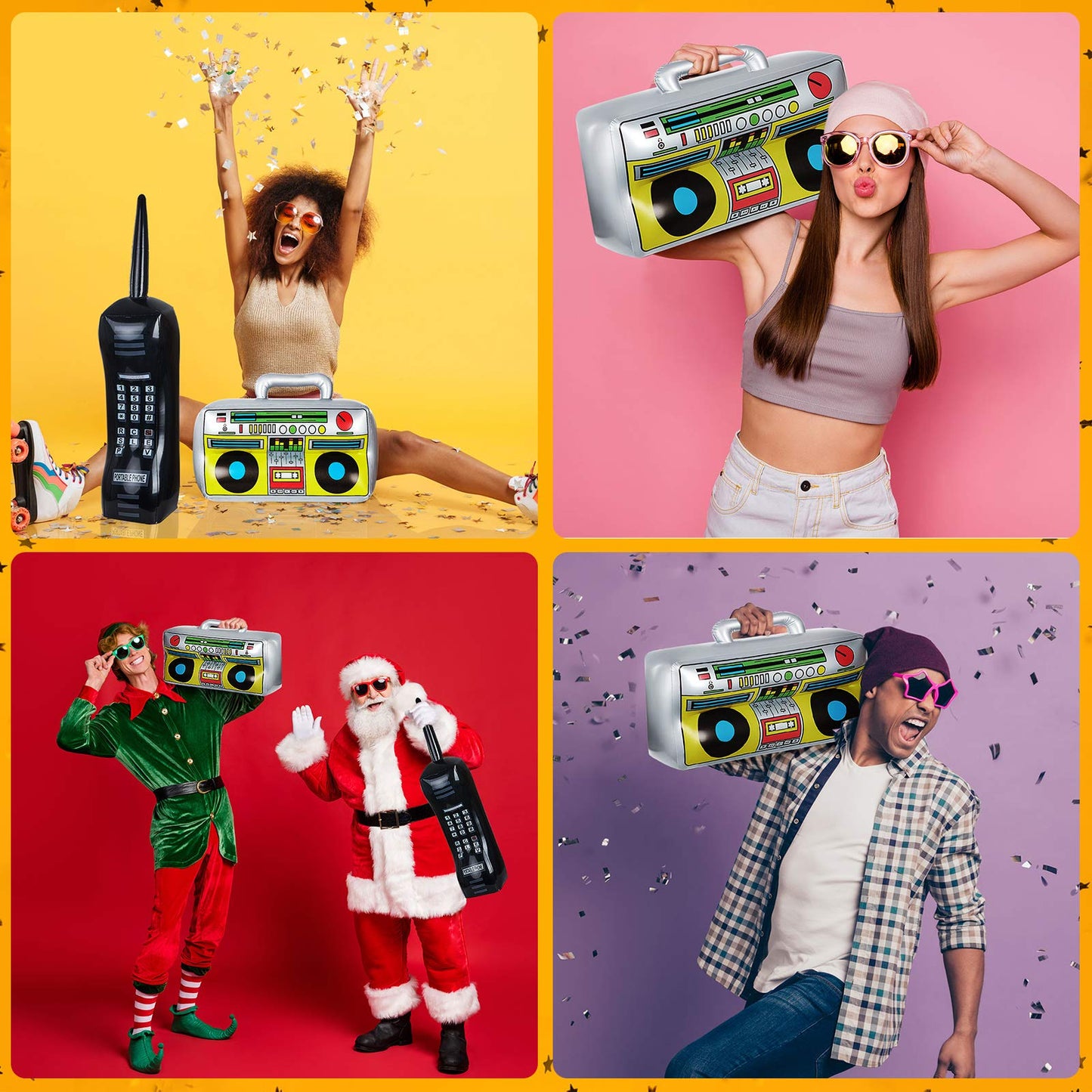 Gejoy 2 Pcs Inflatable Boombox and Cell Phone Props, Retro 80s 90s Party Decorations, Hip Hop Theme Party Supplies, Halloween Costume Accessories