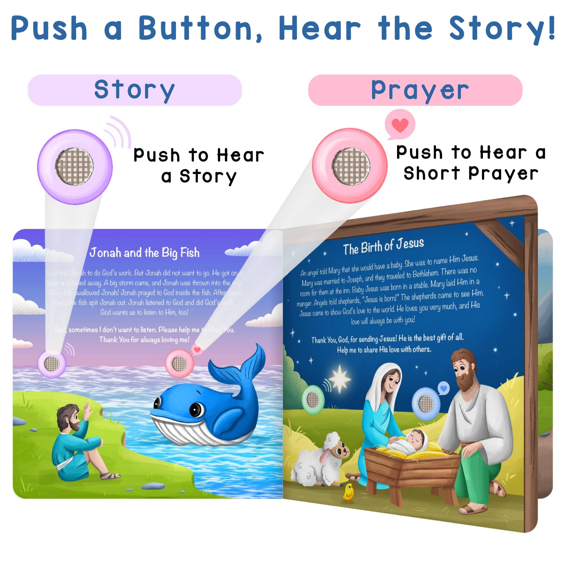 LEARNING BUGS Christian Bible Stories - 13 Stories and Prayers for Little Ones, Musical Books for Toddlers, 28-Button Bible Story Book, Musical Toys