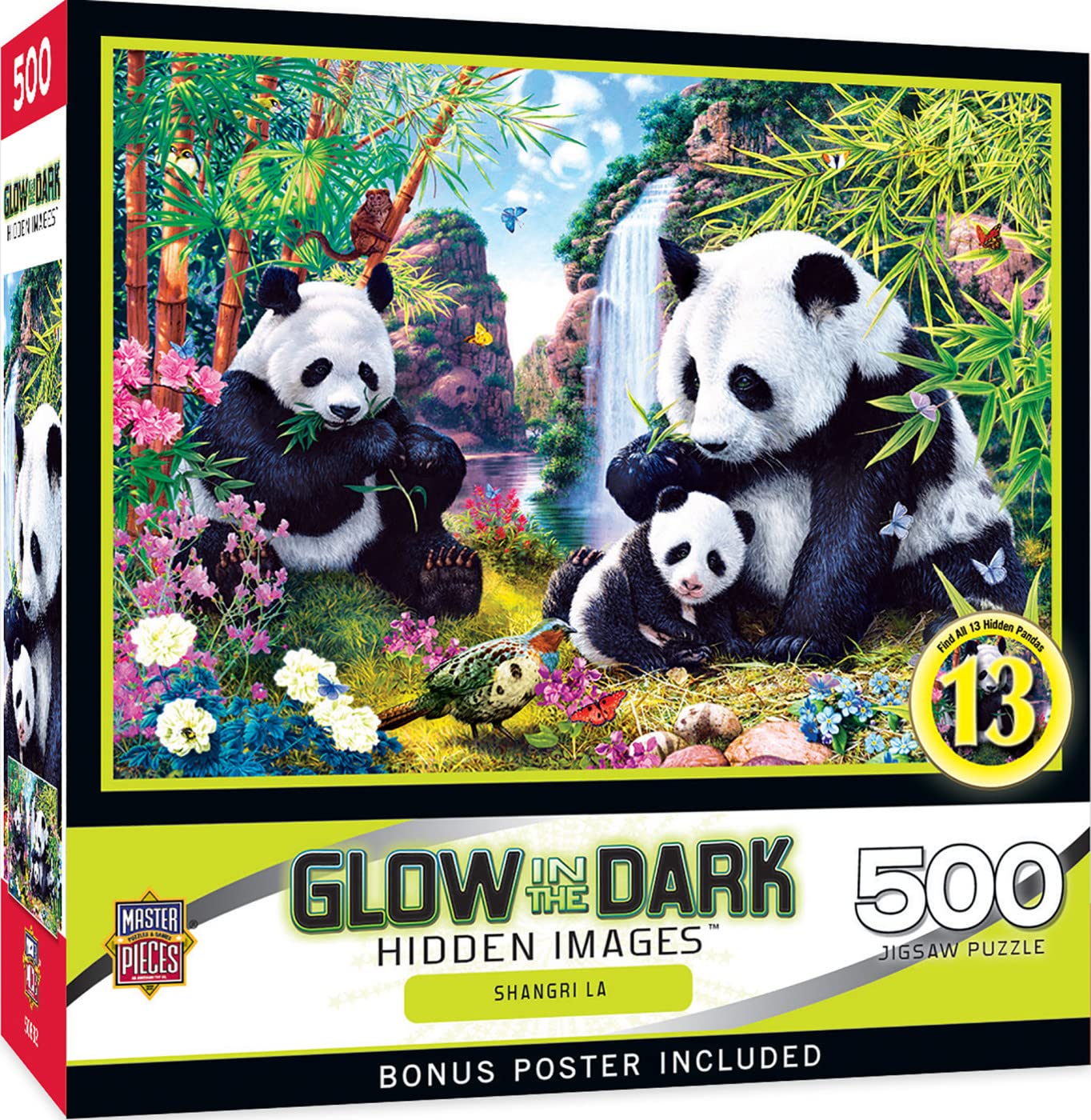 MasterPieces - 500 Piece Jigsaw Puzzle, Glows in the Dark, Hidden Images, Shangri La, Fun for Adults, Family, Kids, 15" x 21"