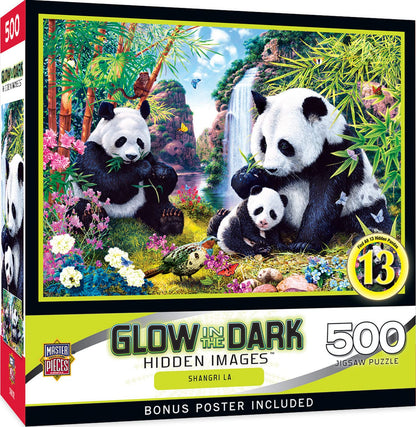 MasterPieces - 500 Piece Jigsaw Puzzle, Glows in the Dark, Hidden Images, Shangri La, Fun for Adults, Family, Kids, 15" x 21"