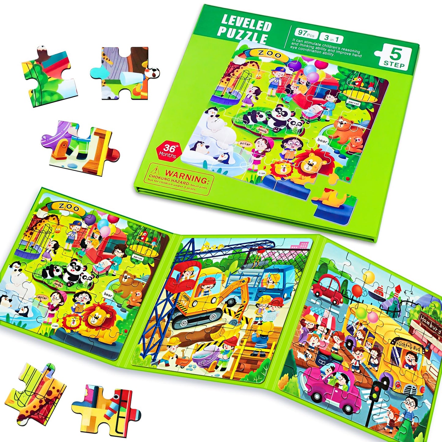 Magnetic Puzzles for Kids Ages 4-8, 3 in 1 Cartoon Jigsaw Puzzle Book, Toddlers Travel Puzzles Toys, Preschool Learning Toy for Children 3-8 Year