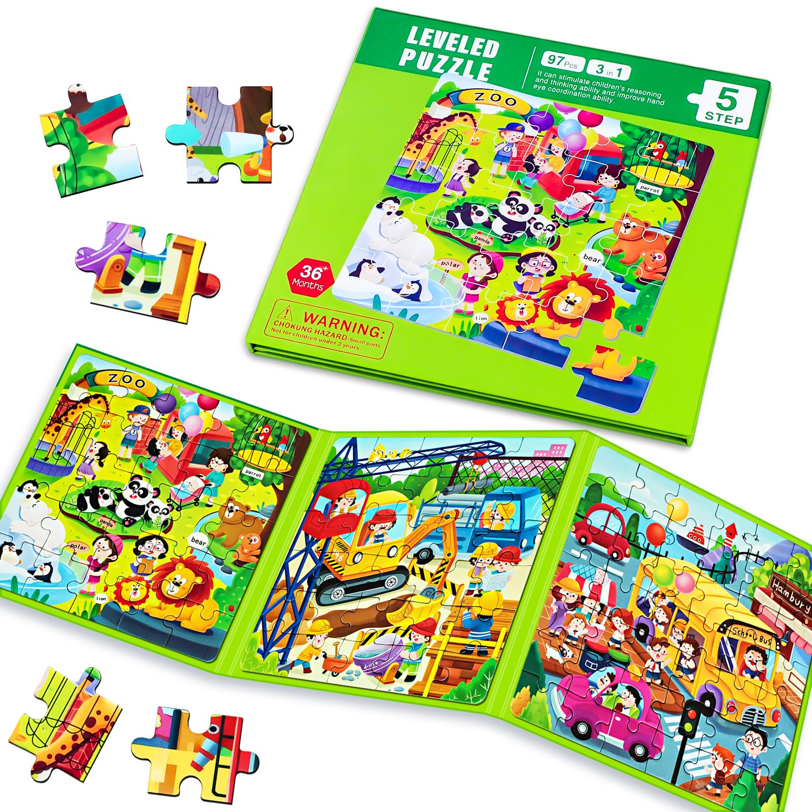 Magnetic Puzzles for Kids Ages 4-8, 3 in 1 Cartoon Jigsaw Puzzle Book, Toddlers Travel Puzzles Toys, Preschool Learning Toy for Children 3-8 Year