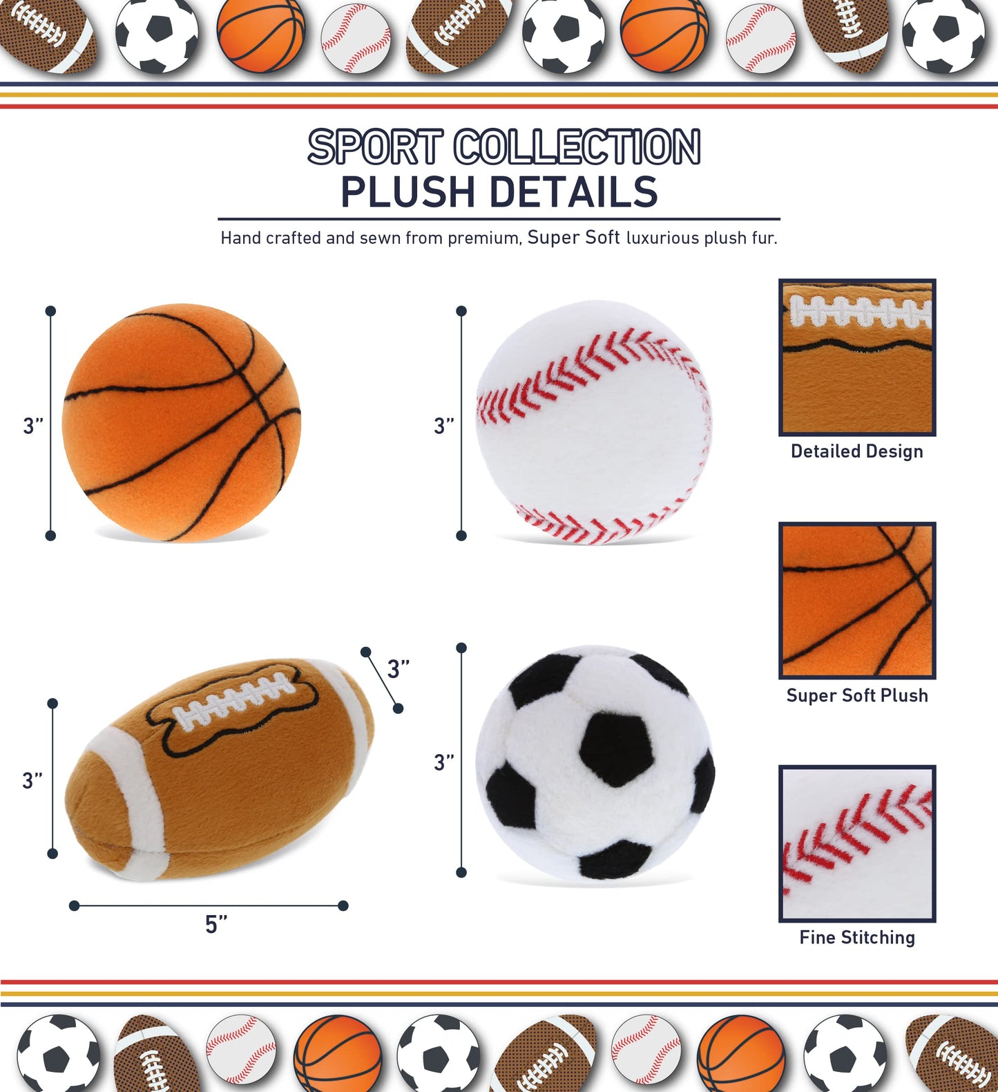 DolliBu Sports Balls Plush - Fluffy Soft Toys for Playing Catch With Kids, Squishy Playtime Toys for Girls and Boys, Stuffed Room Decor - 4 Pc Set