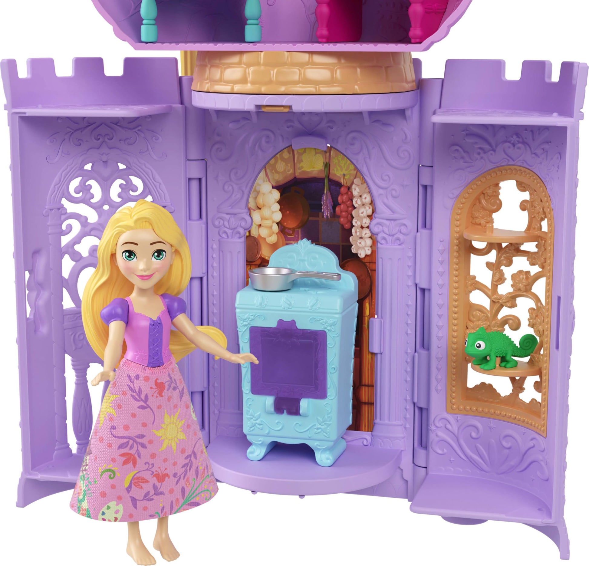 Mattel Disney Princess Toys Rapunzel Tower Playset with 2 Small Dolls Animal Figures Furniture & Accessories Tangled Story Time Stacker
