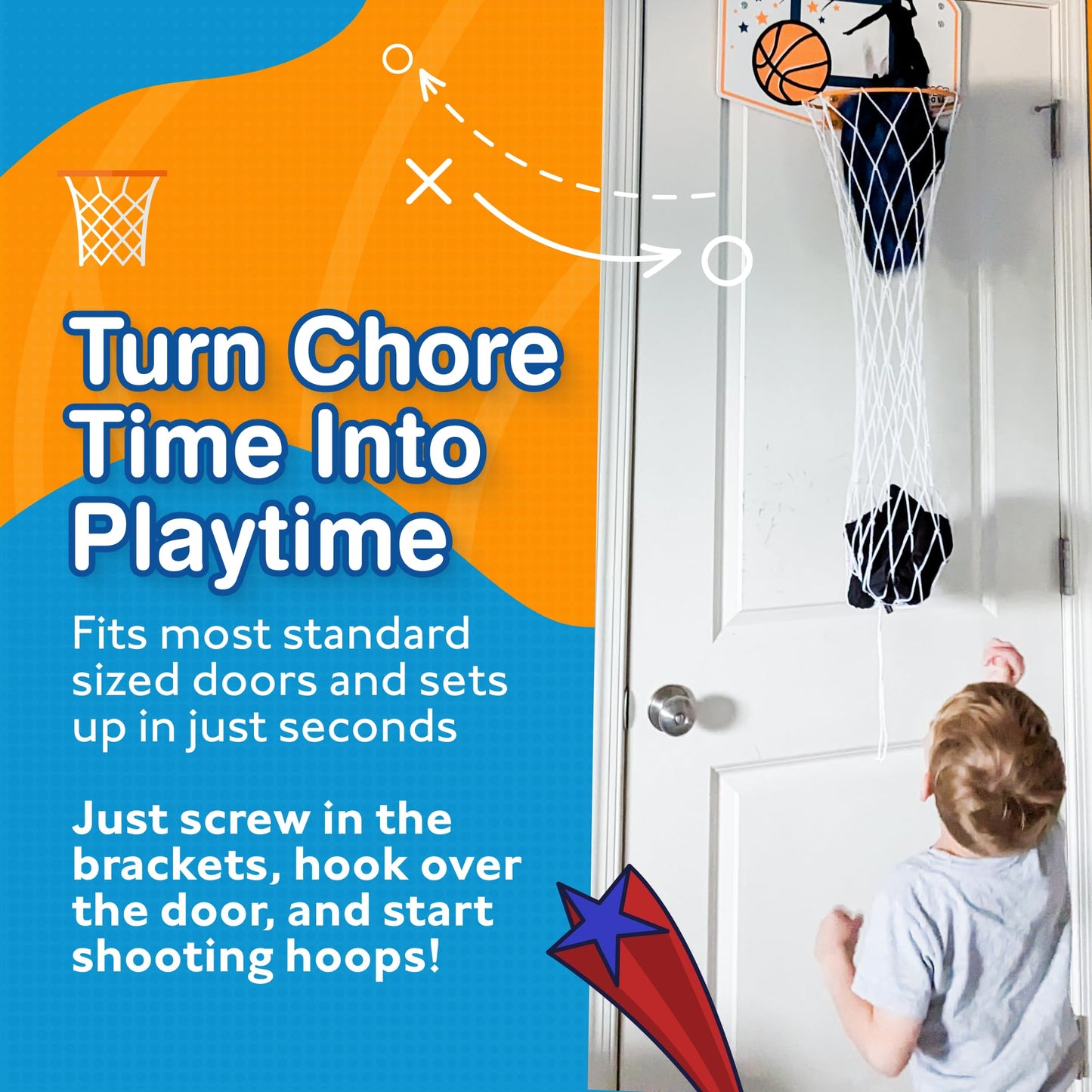Taylor Toy Over the Door Hanging Laundry Hamper - Basketball Hamper - Boys