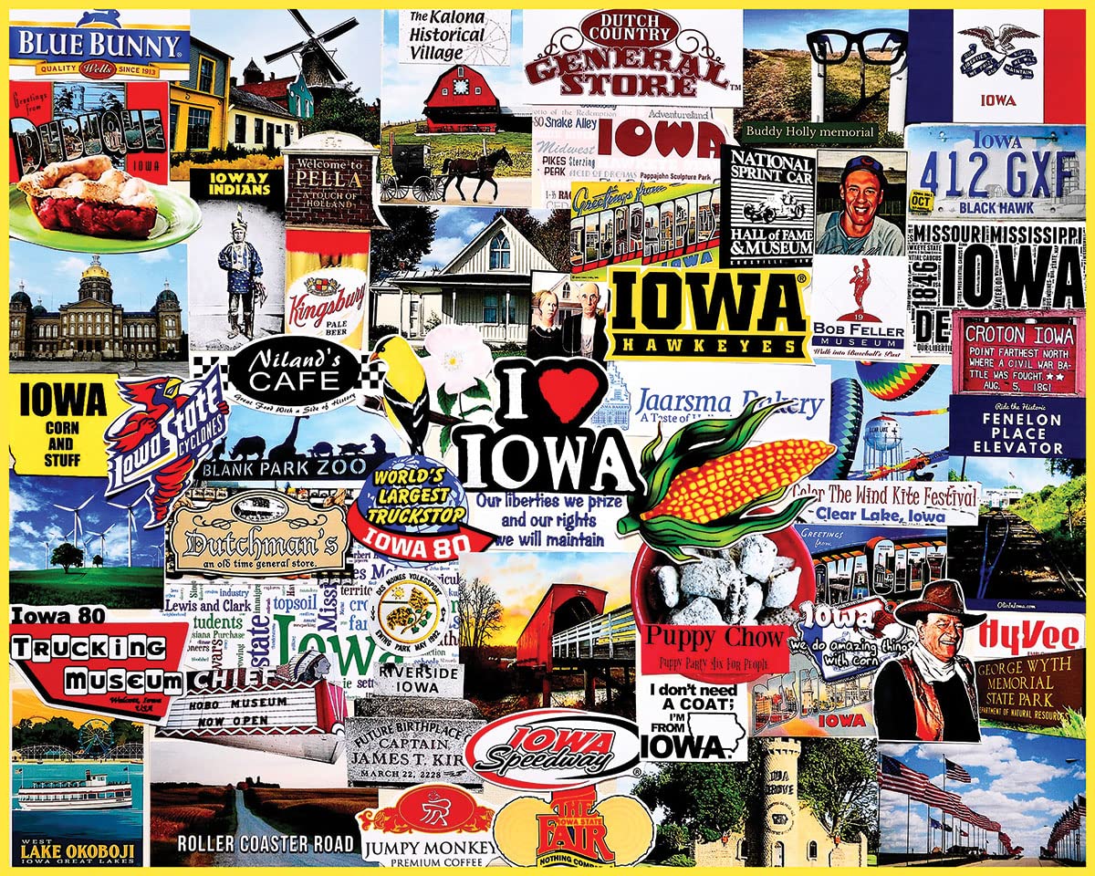 White Mountain 1000 Piece Jigsaw Puzzle Hawkeye State Collage, I Love Iowa