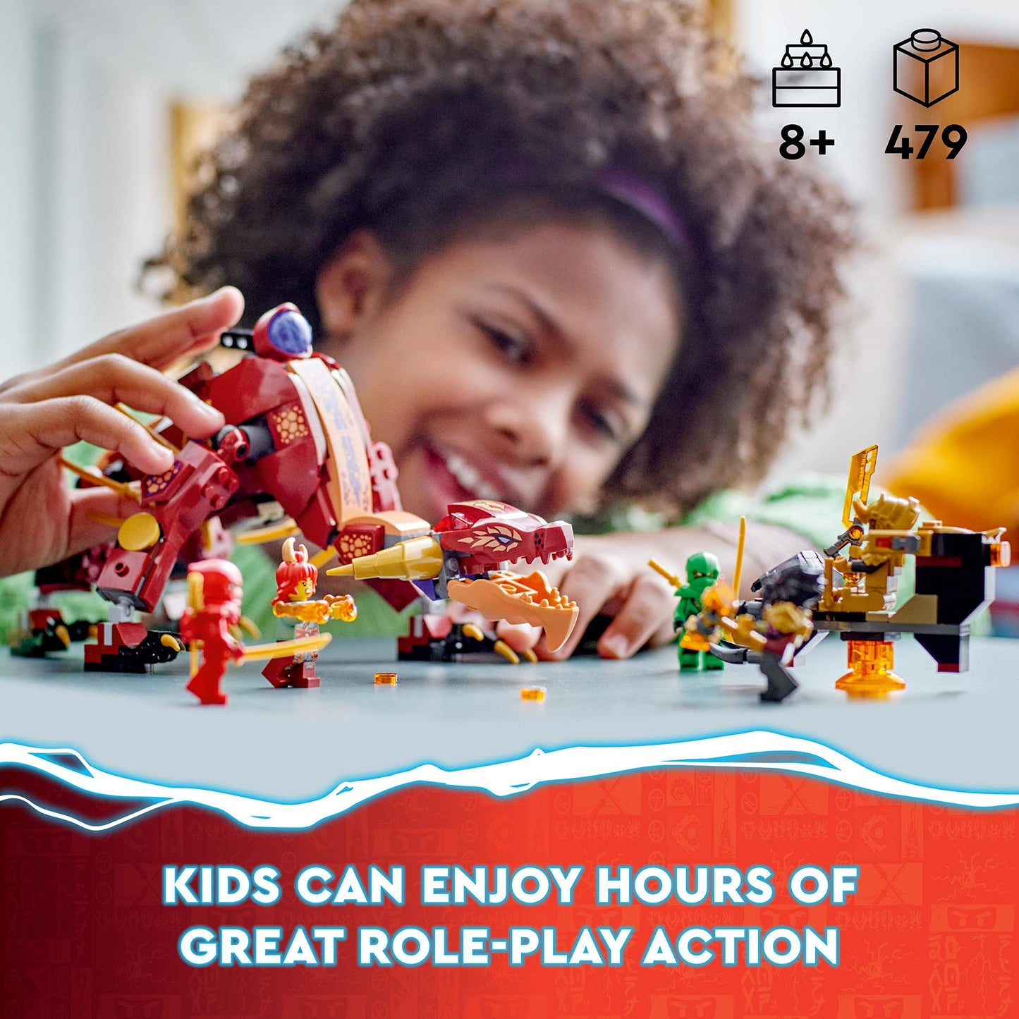 LEGO Ninjago 71793 Fire Heatwave Dragon, Toy Blocks, Present, Ninja, Carrot, Boys, 8 Years Old and Up