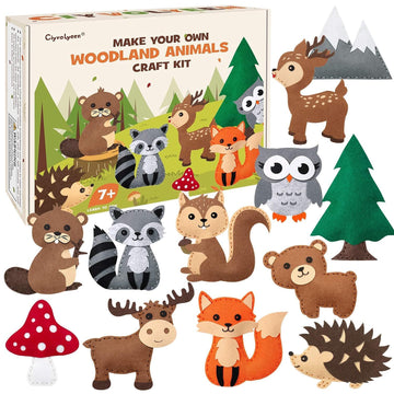CiyvoLyeen Woodland Animals Craft Kit Kids DIY Crafting and Sewing Set Woodland Animals Felt Plushie for Girls and Boys Educational Beginners Sewing