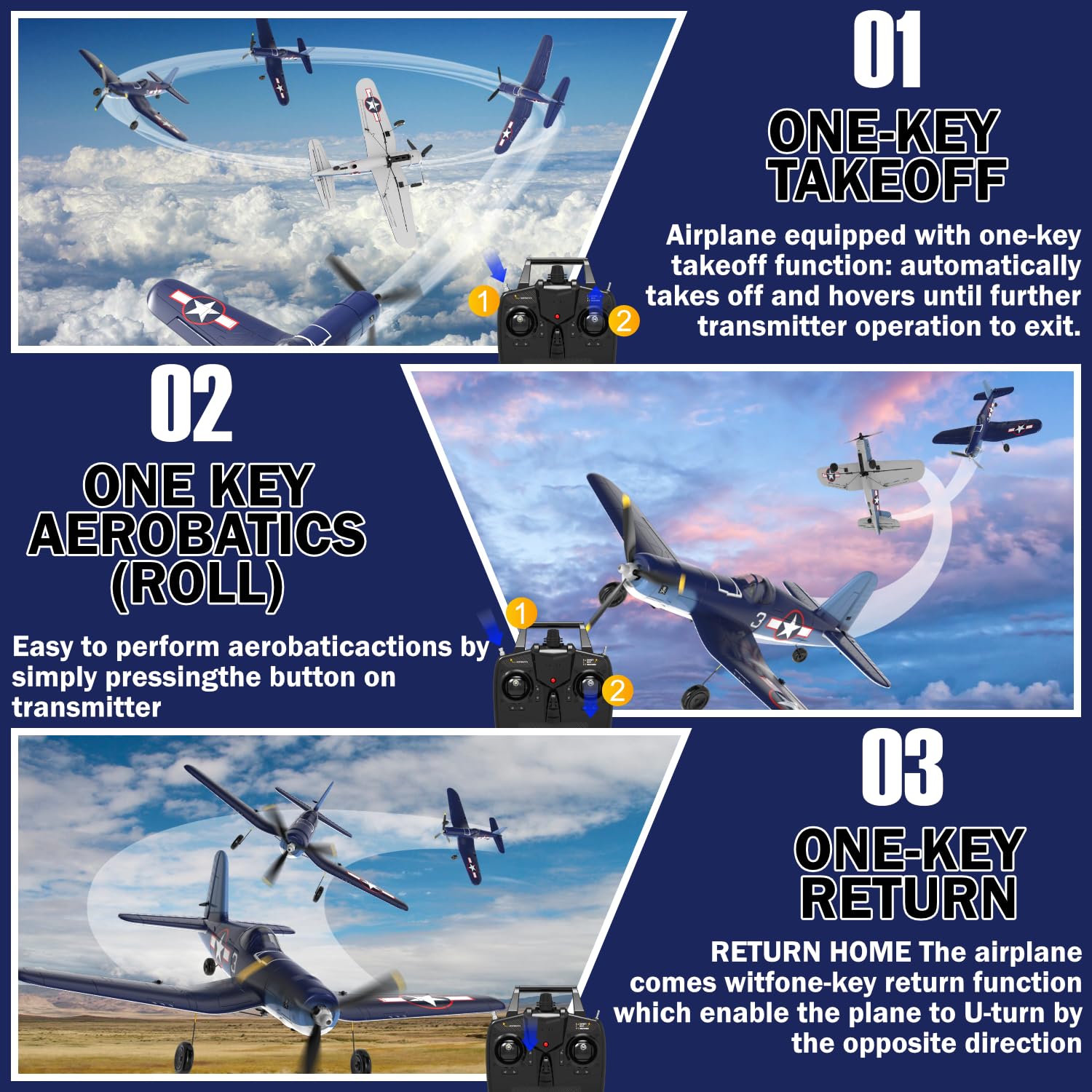 LEAMBE 4 Channel RC Plane - Ready to Fly Aerobatic Aircraft, Easy Control for Beginners, F4U Corsair RC Airplane Best Gift for Adults