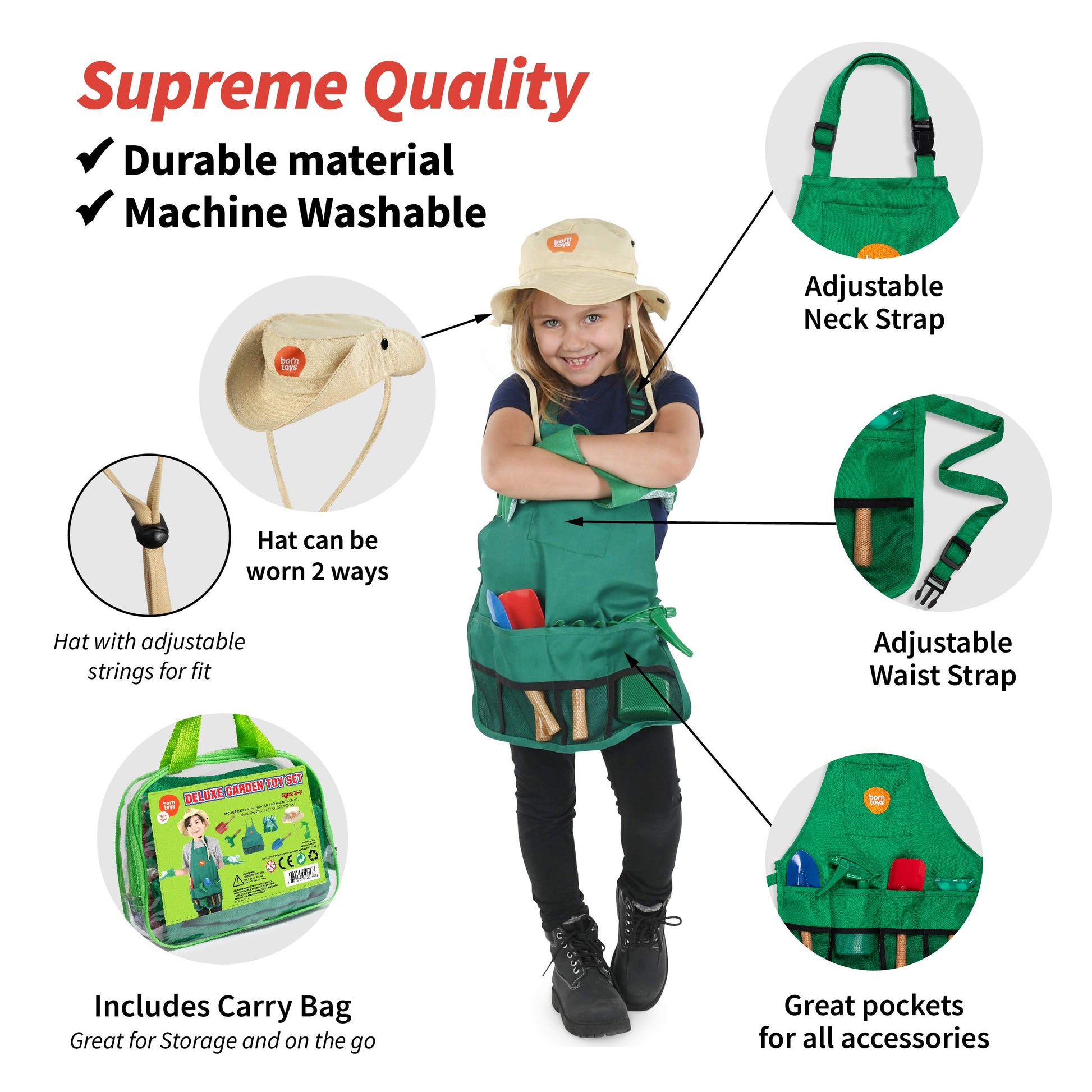Born Toys Gardener Costume Kids Outfit with Toddler Gardening Tools, 3+