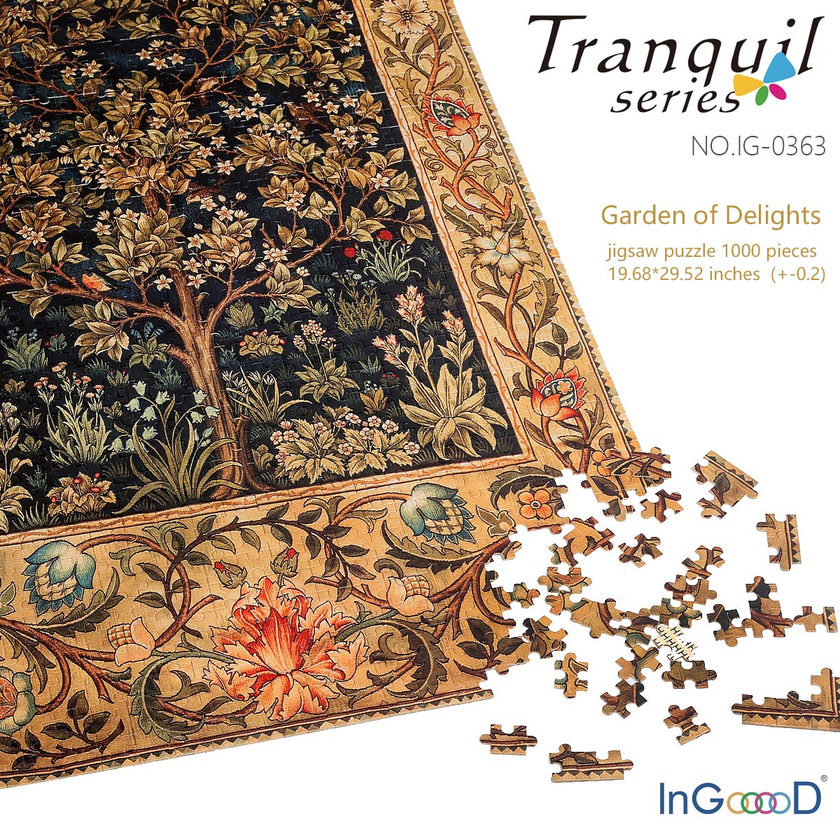 Ingooood- Jigsaw Puzzles 1000 Pieces for Adult- Tranquil Series- Garden of Delight_IG-0363 Entertainment Wooden Puzzles Toys