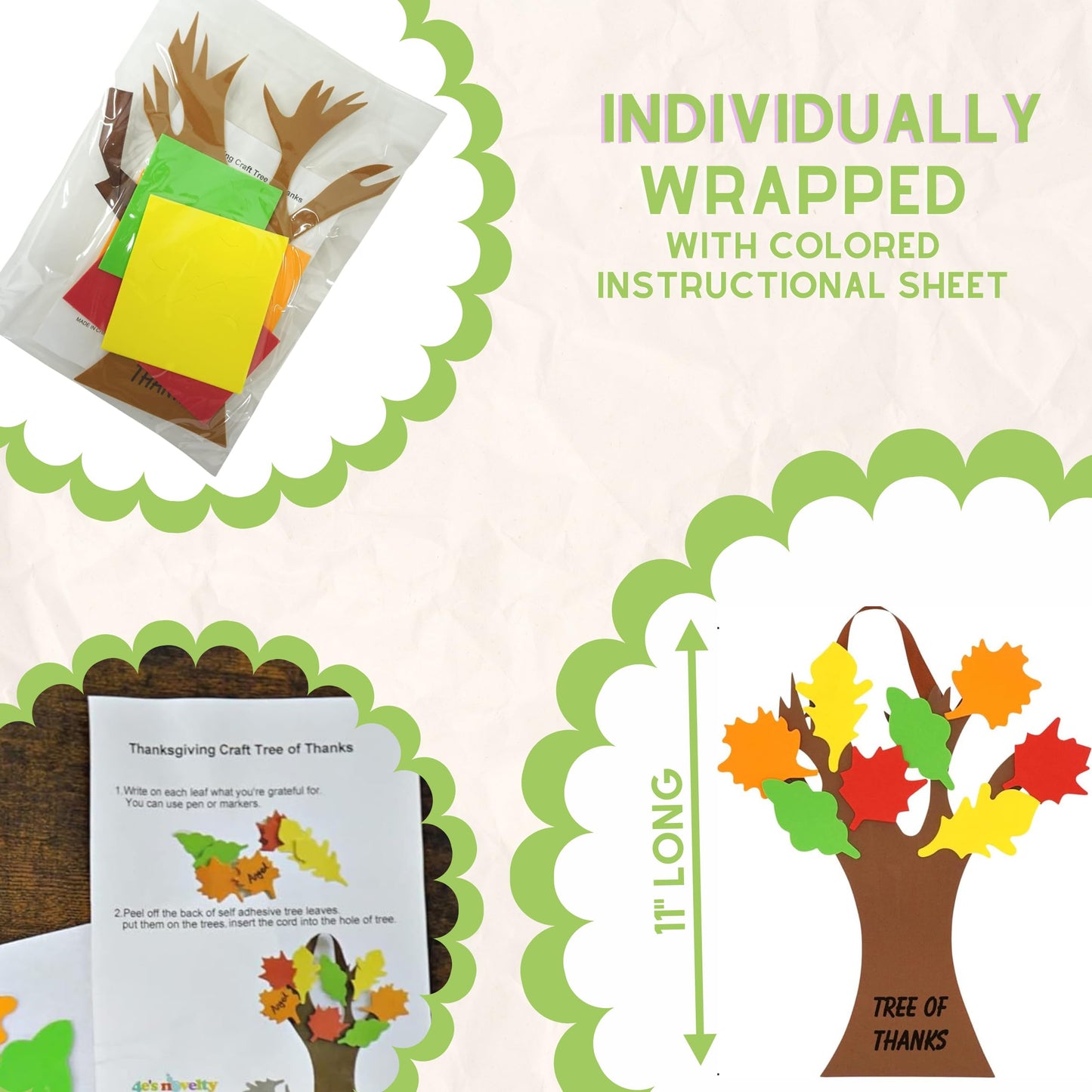 4E's Novelty Thankful Tree Craft Kit 12-Pack, Foam, Self-Adhesive - 11” Tree of Thanks, Thanksgiving Tree Craft, Ideal for Fall Crafts for Kids 4-8