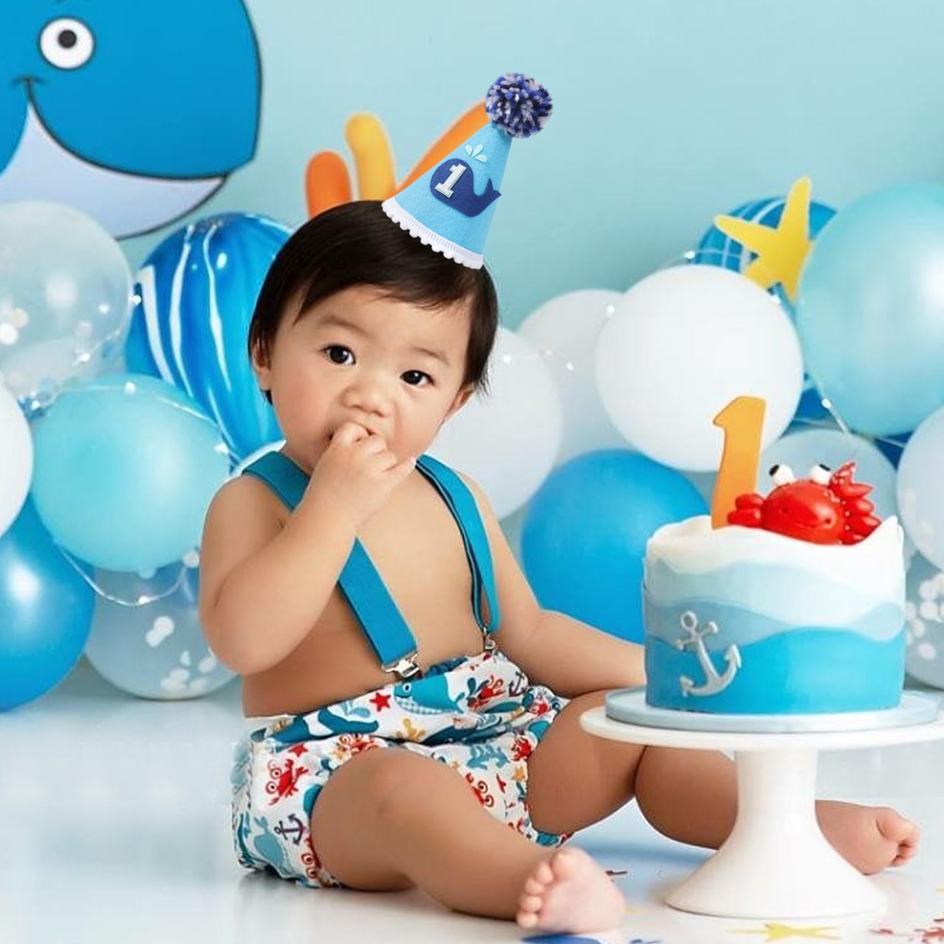YOUAME 1st Birthday Party Hat - Whales Crown for Baby's First Birthday Party, Decorations and Photo Props