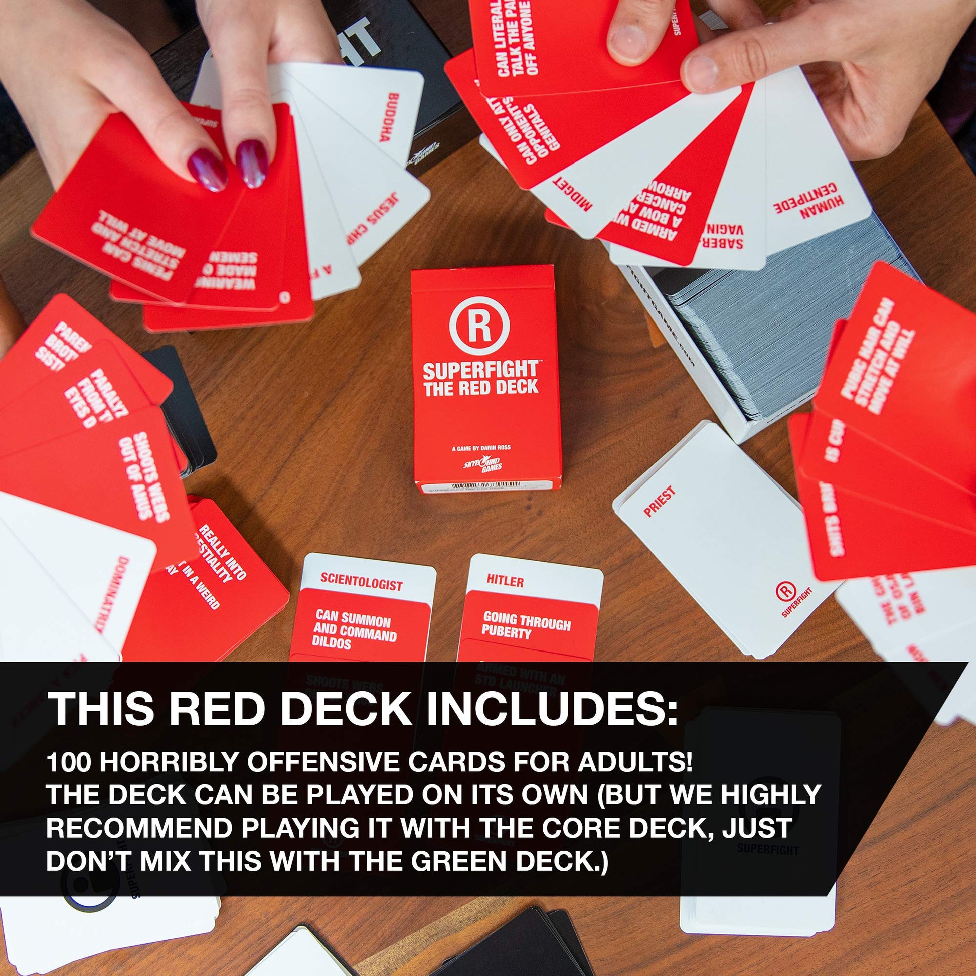 Skybound Superfight Red Deck: 100 Horribly Offensive Cards for the Game of Absurd Arguments, Hilarious Expansion Deck for Adults, 3 or More Players