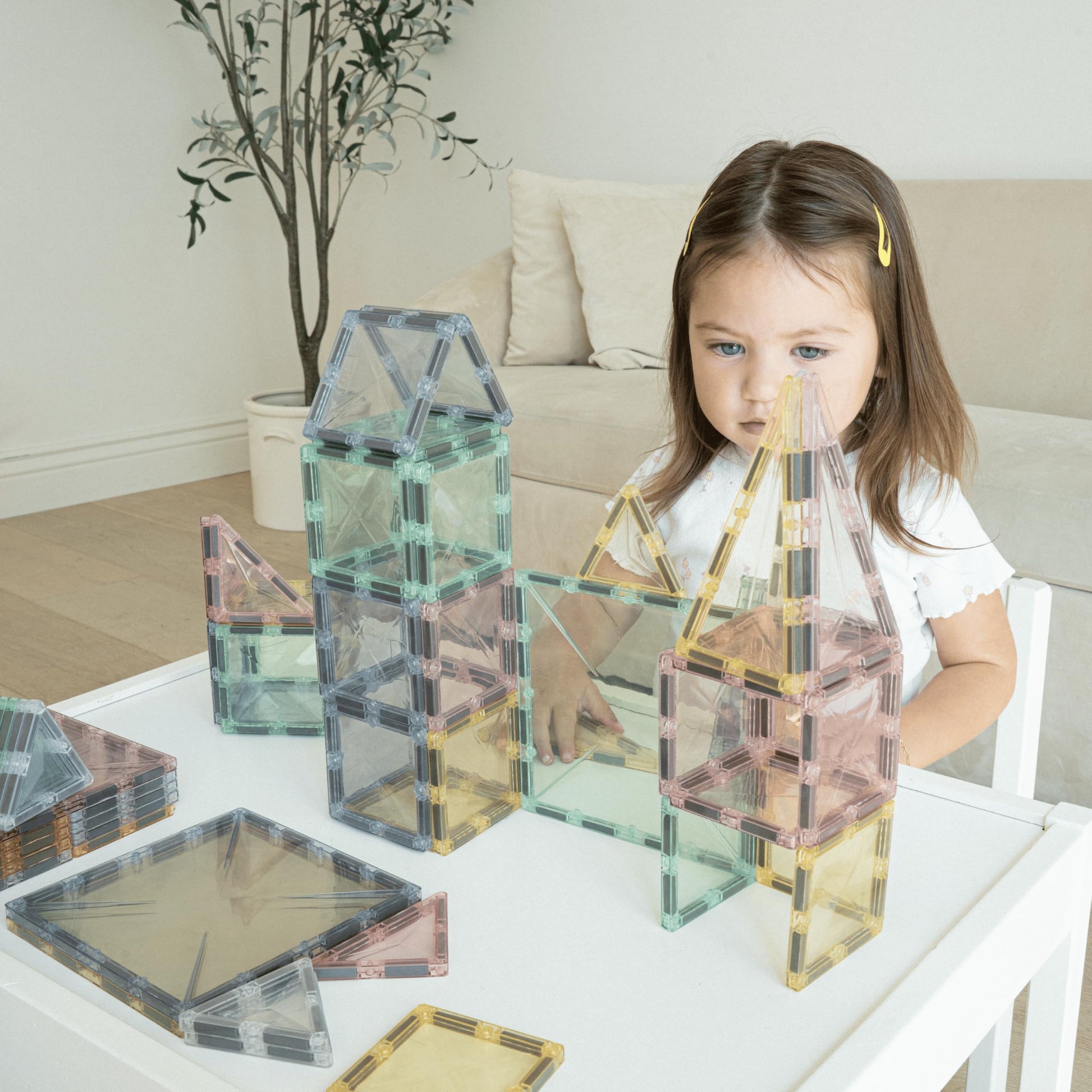 Square House Magnetic Tiles Playset, Building Tiles, Magnet 3D Aesthetic Blocks, Construction Playboards (Translucent 100 Piece)